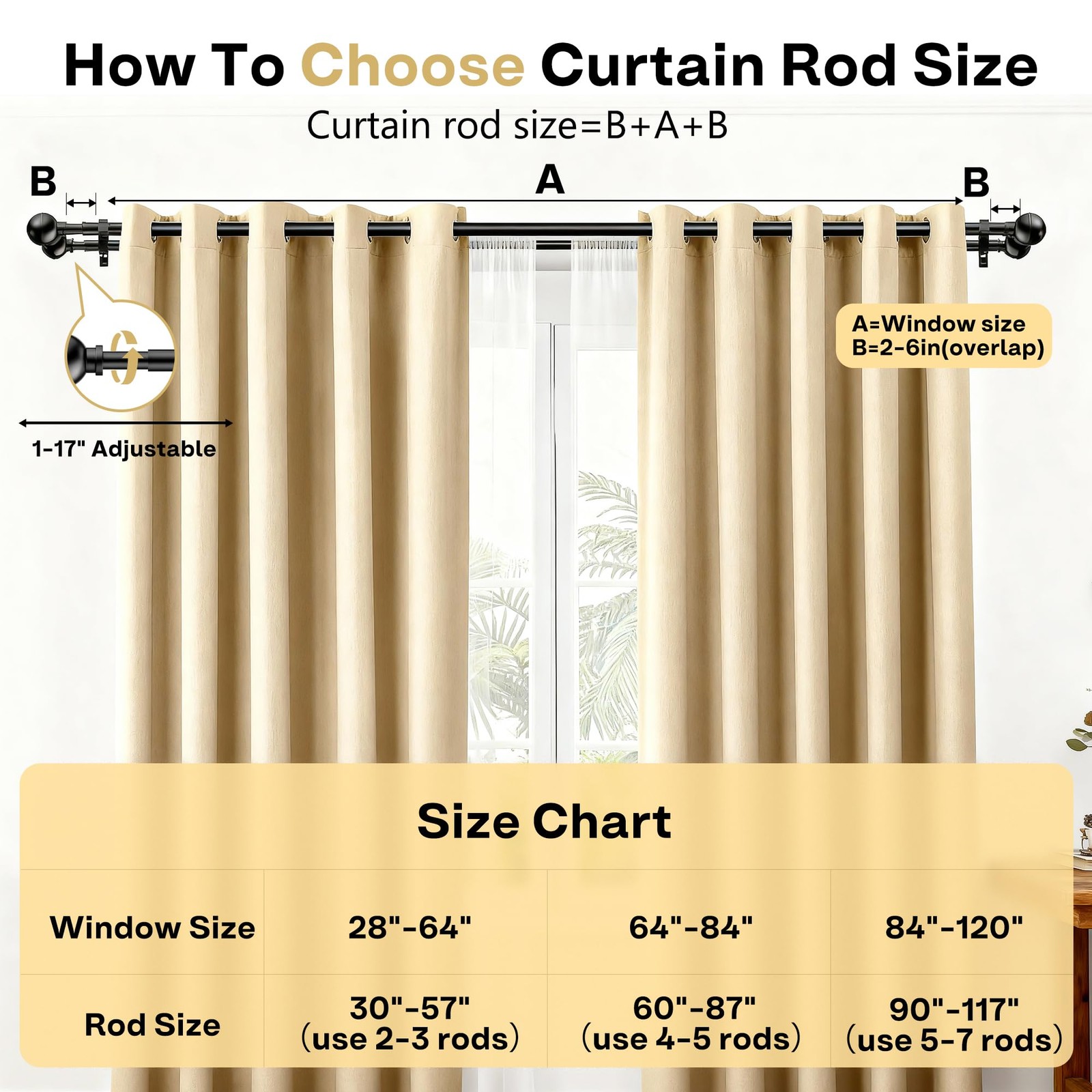 Adjustable Double Curtain Rods For Windows Set 30-57 Inch Black Small Extra