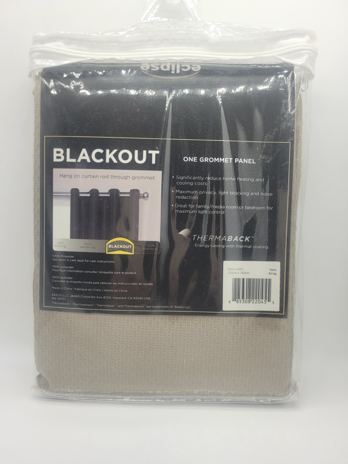 52″x63″ String Dane Grommet Curtain Panel, Blackout, Single Panel, Eclipse