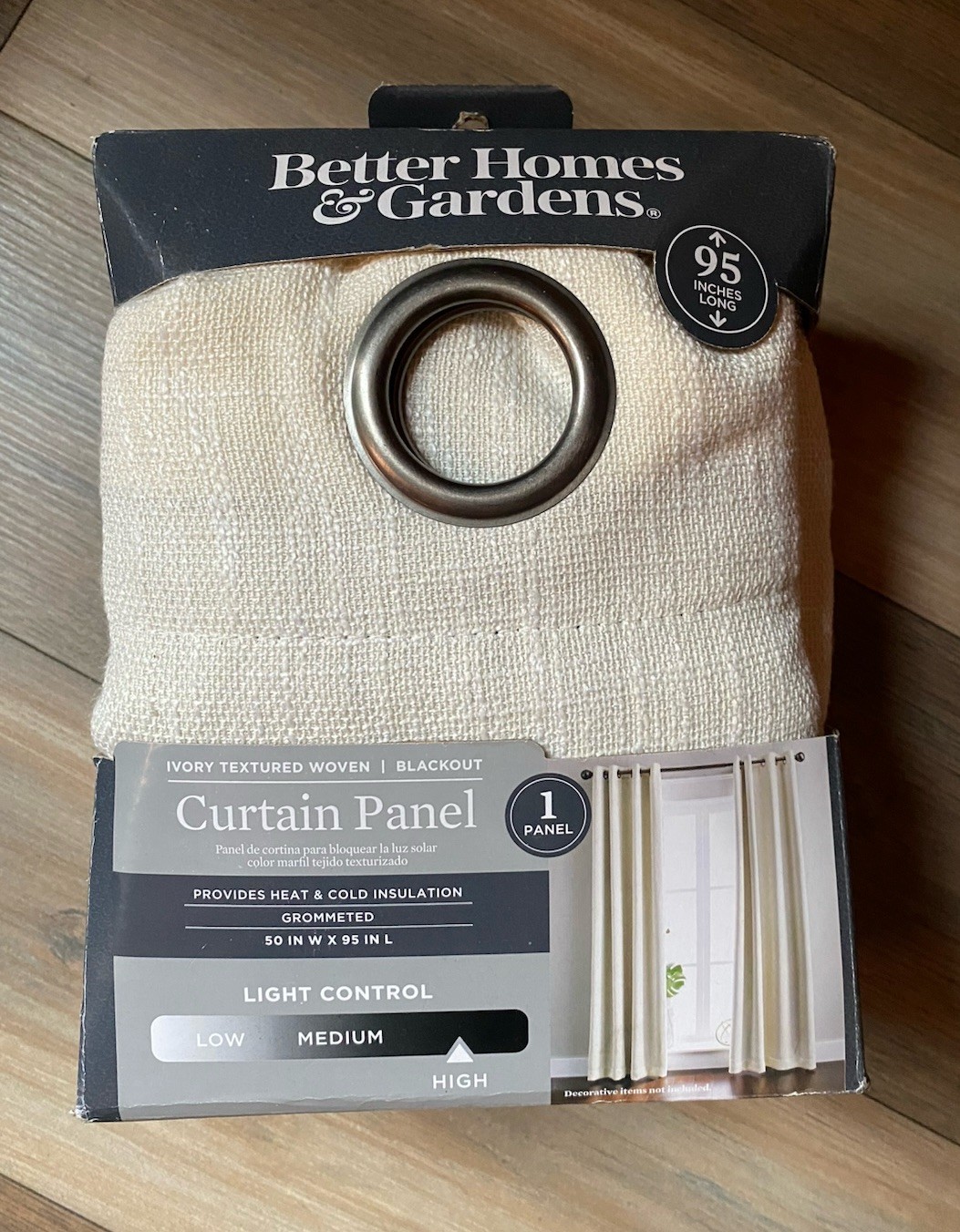 Better Homes & Gardens Ivory Textured Blackout Grommet Curtain Panel 50×95