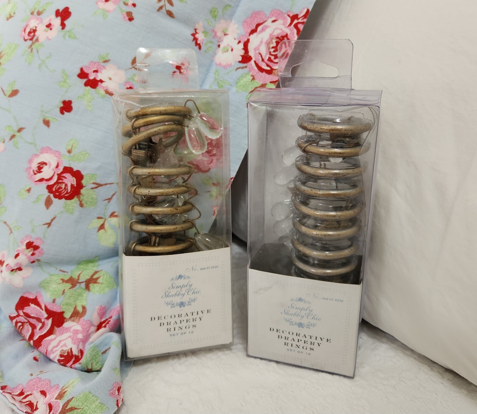 NWT SIMPLY SHABBY CHIC DECORATIVE GOLD DRAPERY RINGS ~ 2 SETS ~ 10 RINGS PER BOX