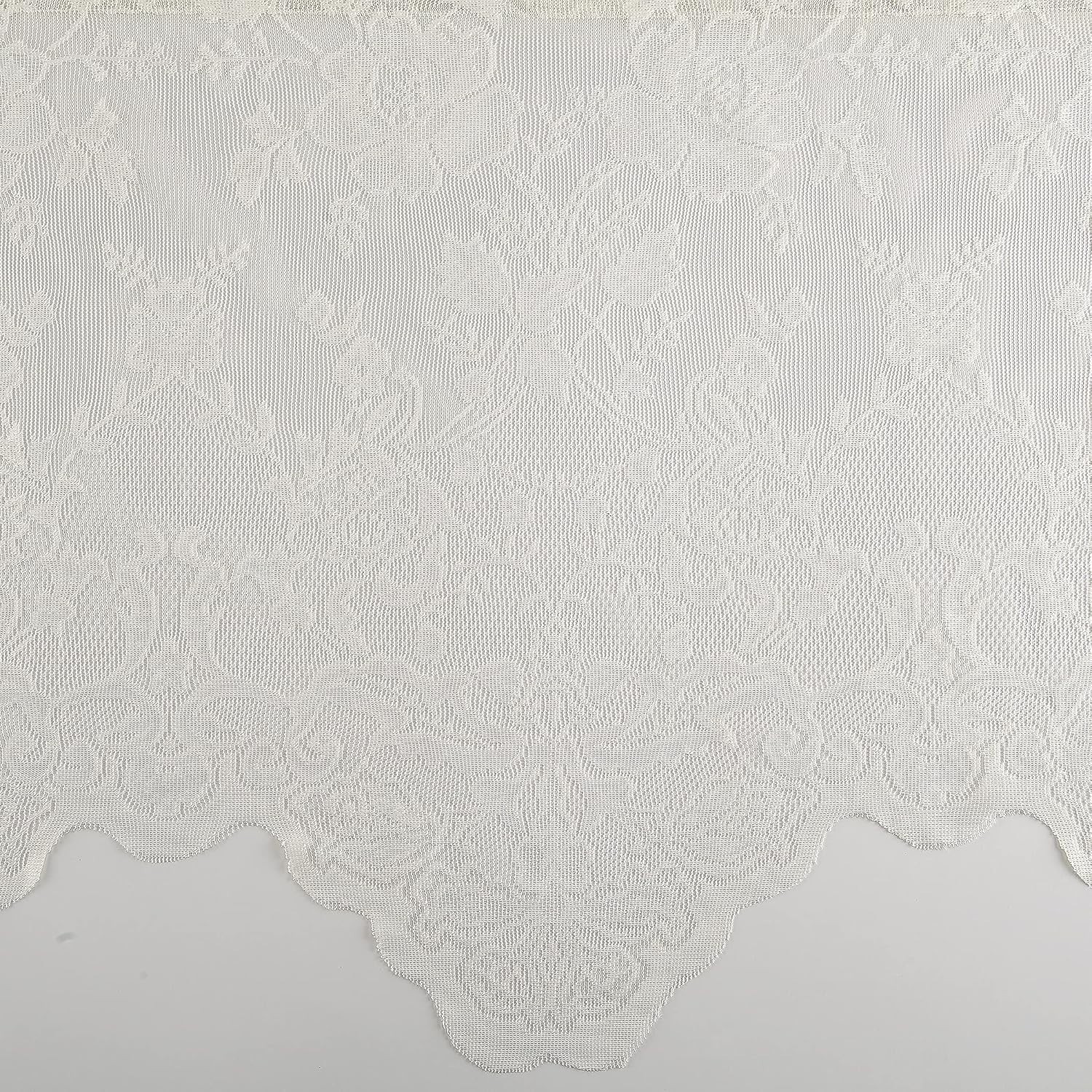 Ivory Floral Lace Sheer Curtain Pair, 58″ x 36″, Light Filtering Kitchen Drapes