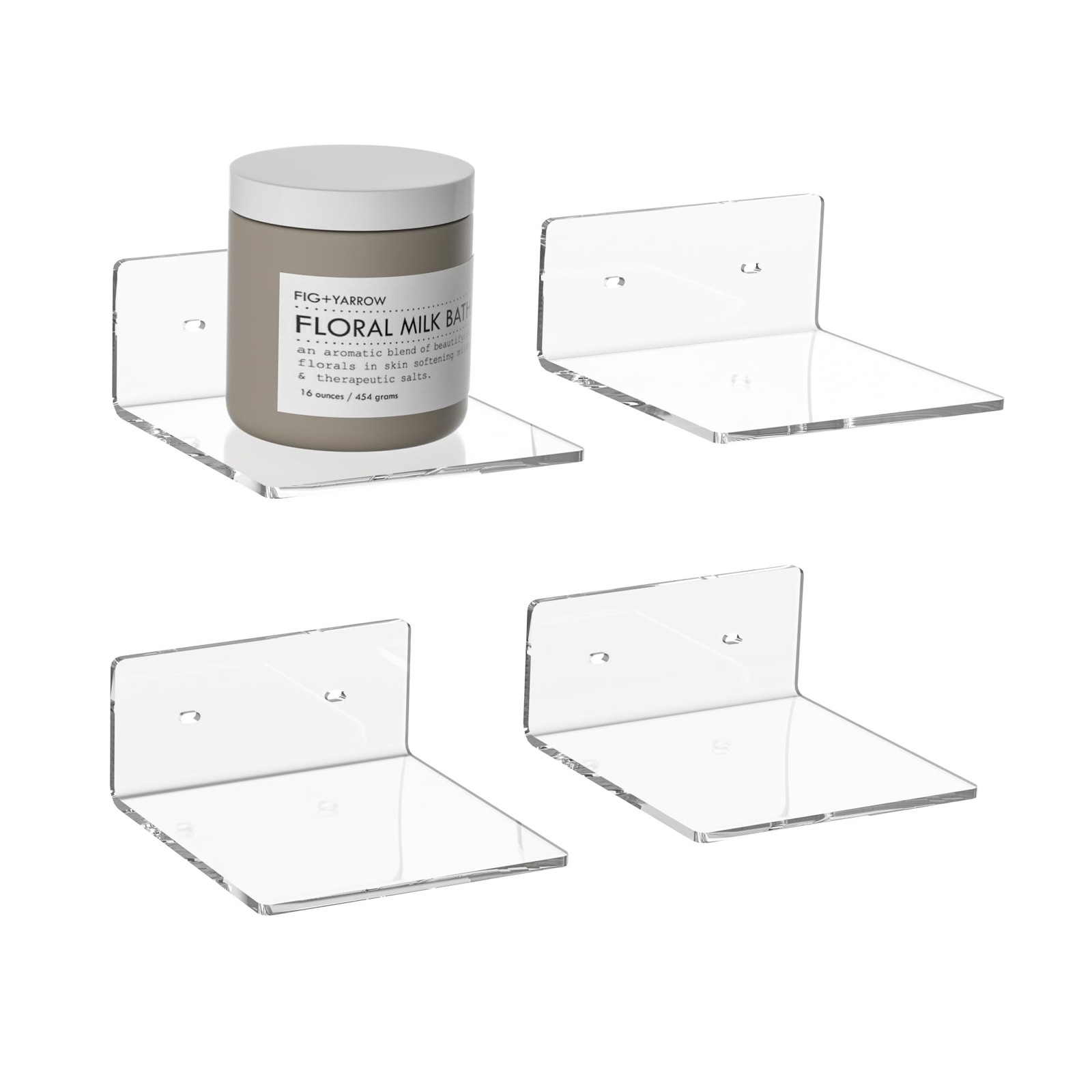 4 Pcs 6 Inch Acrylic Floating Shelves Wall Mounted Display Rack for Plants
