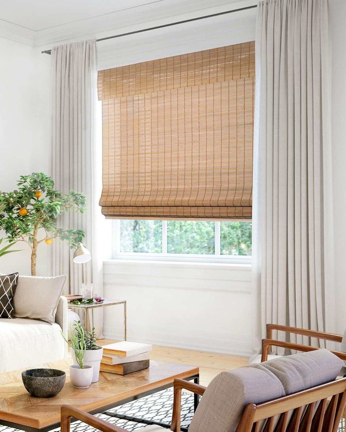 Bamboo Roman Shades Light Filtering Blinds Indoor Window Treatments Eco-Friendly