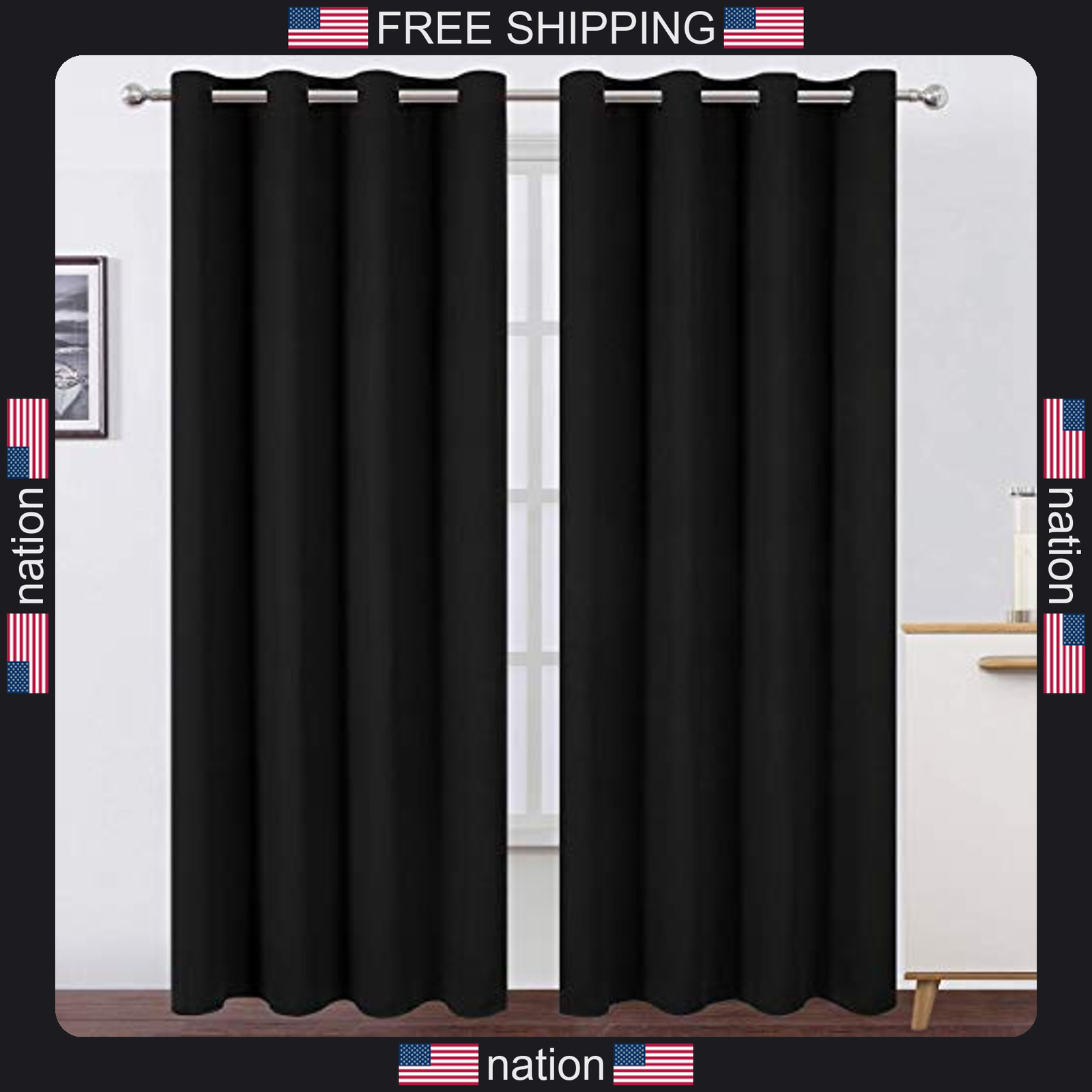LEMOMO Blackout Curtains 52 x 84 inches Long Black Curtains Set of 2 Panels