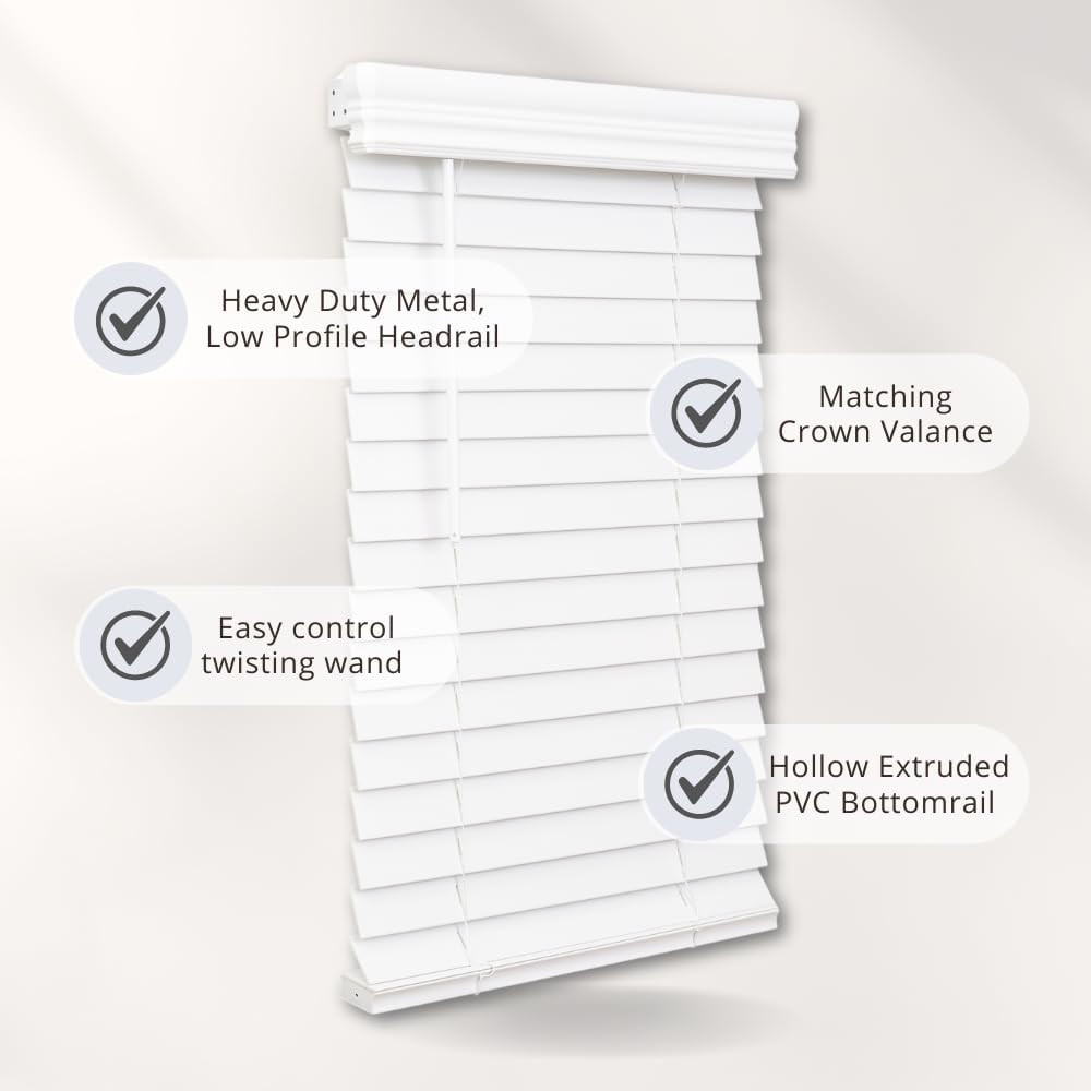 Cordless, 2 Inch Faux Wood Blind, 34″ Wide X 36″ Long, Window Blinds, Blinds & S