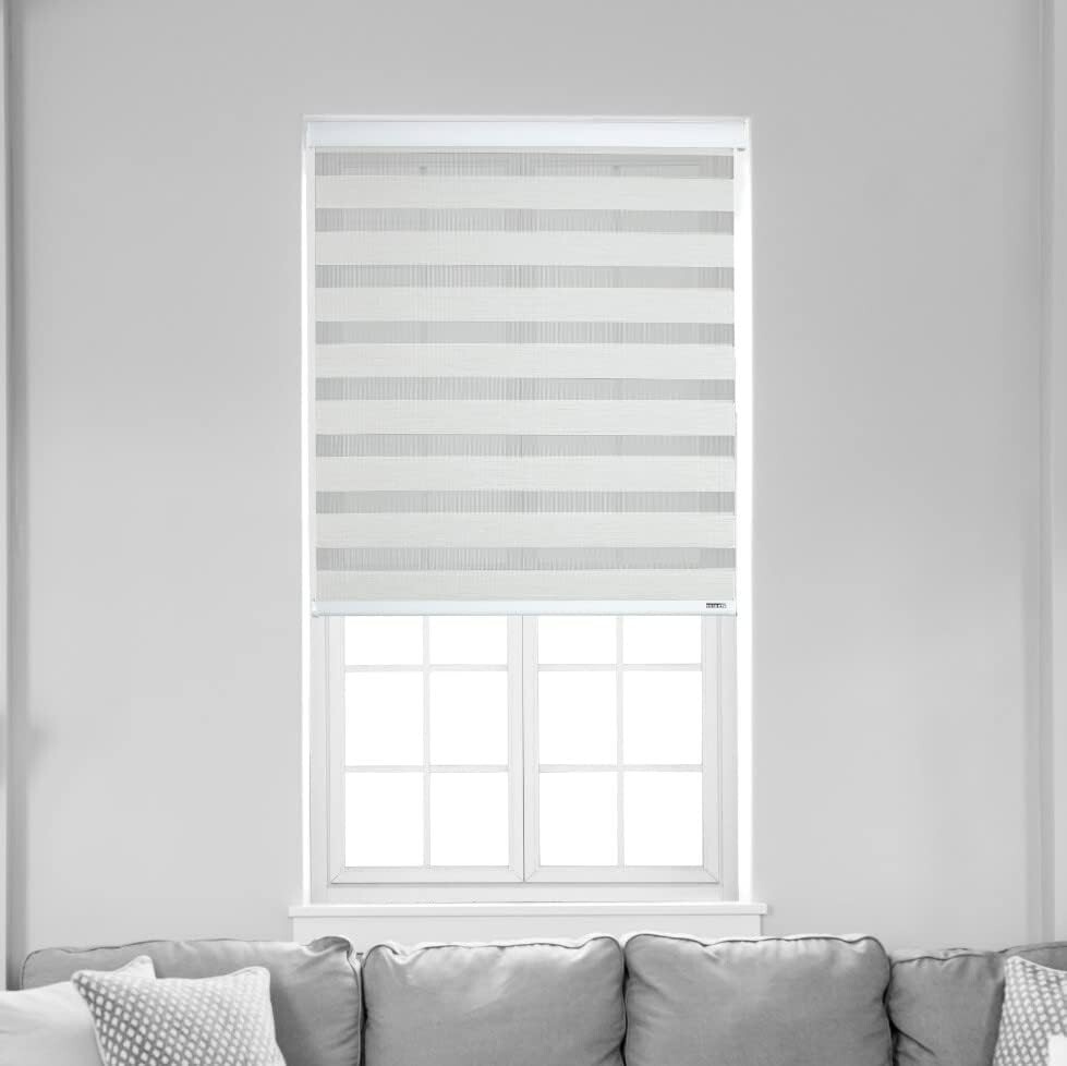 Cordless Zebra Shades Window Treatment Privacy Light Filtering 27″W x 72″L White