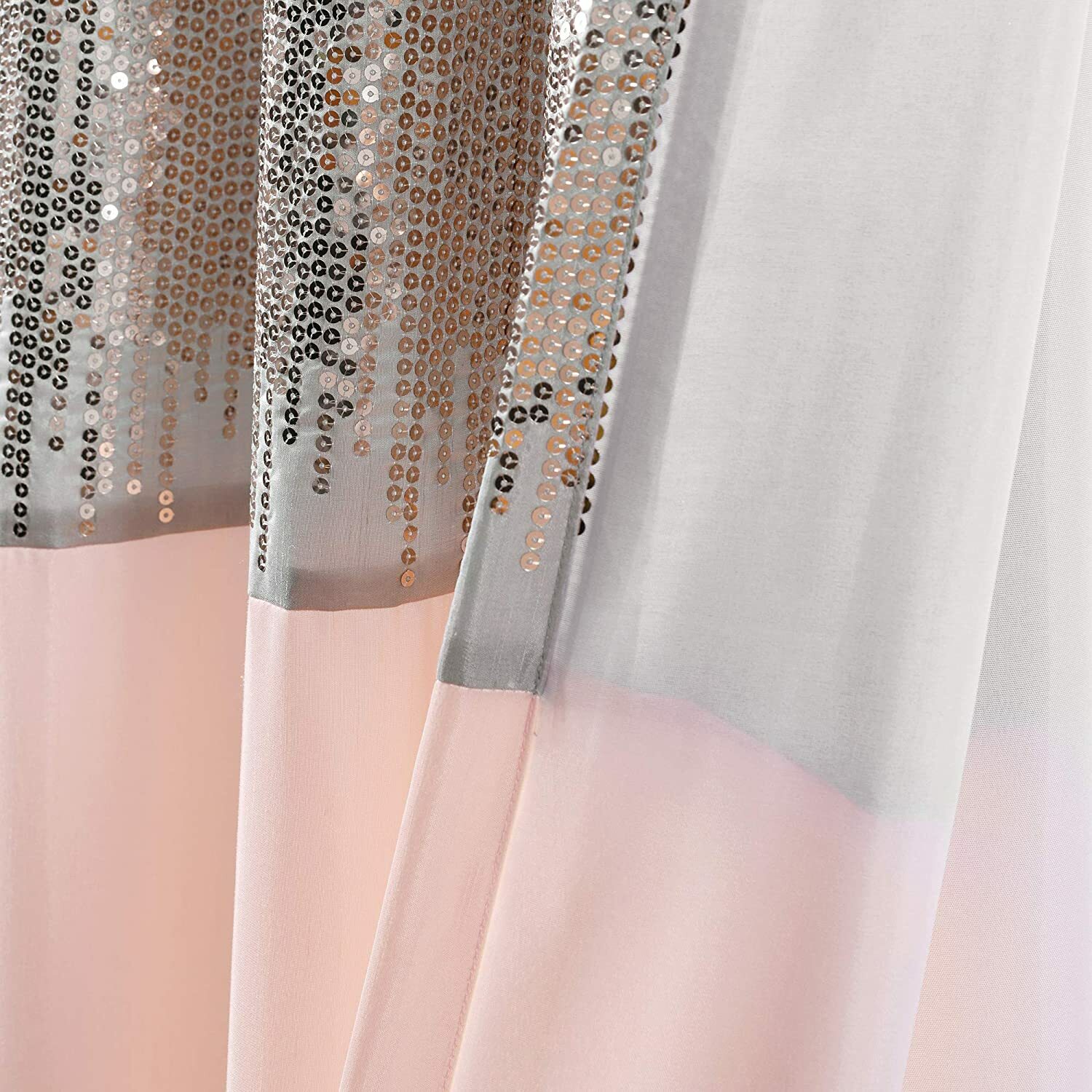Set 2 Pink Gray Grey Sequin Striped Curtains Panels Drapes 84 in L Rod Pocket