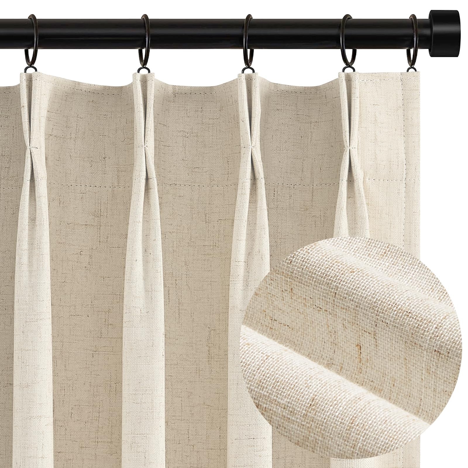 Topfinel 105 Inches Long Custom Black Out Thick Linen Drapery Panels Ivory