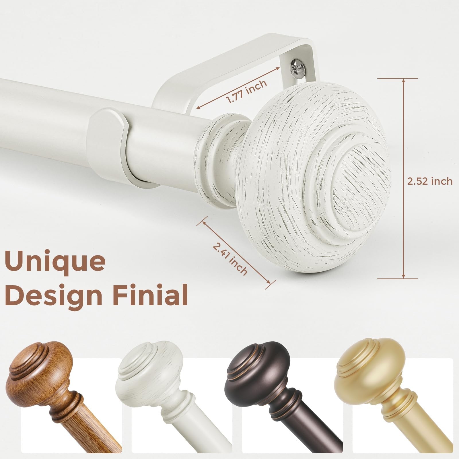 Antique White Curtain Rods for Windows 30 to 56 Inch, Decorative Heavy Duty S…