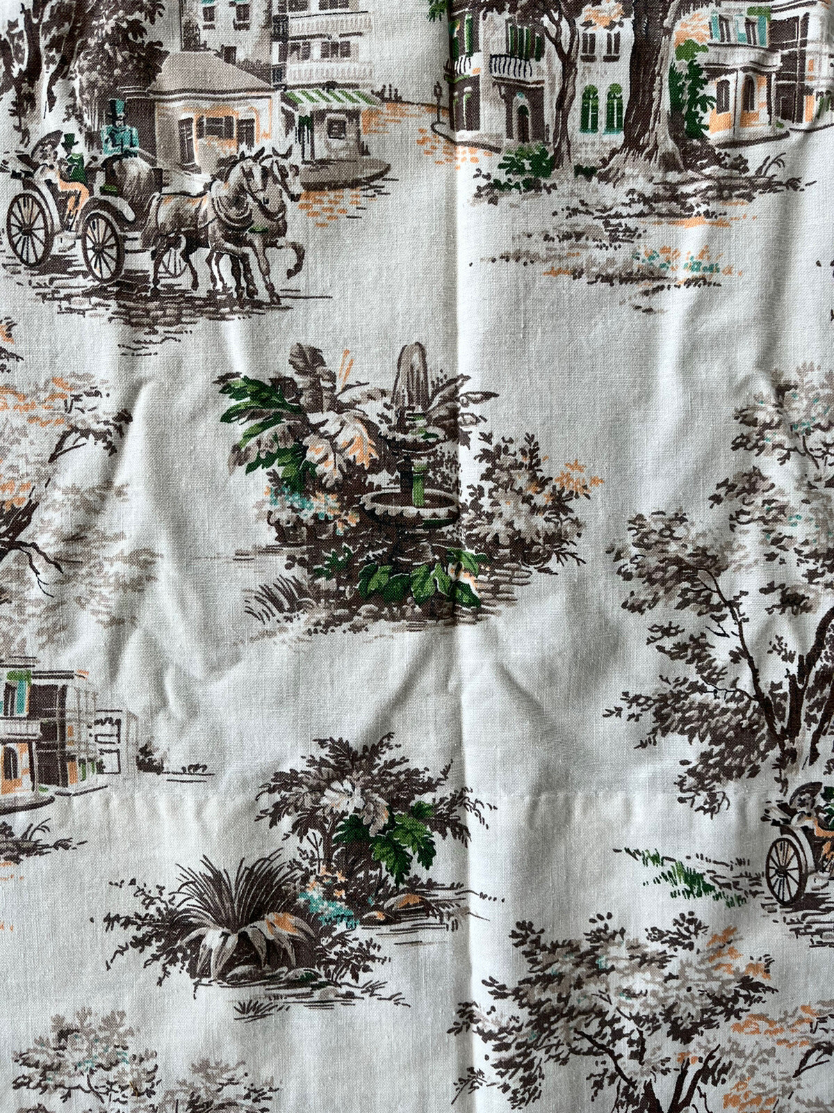 Vintage Toile Drapery Curtains Cottage Decor Horse Buggy Victorian A50