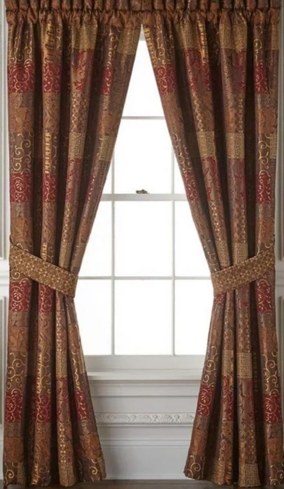 New – Elegant and Regal Croscill Galleria Red/Gold/Brown 2 Curtain Tie Backs