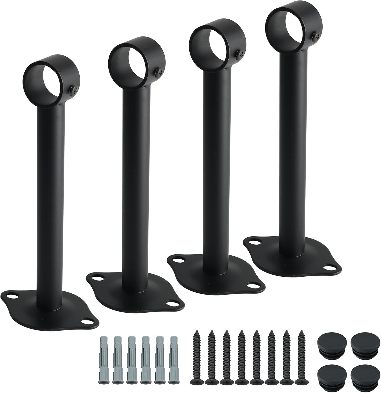 4 Pack Ceiling Curtain Rod Brackets Adjustable Stainless Steel Holders Black