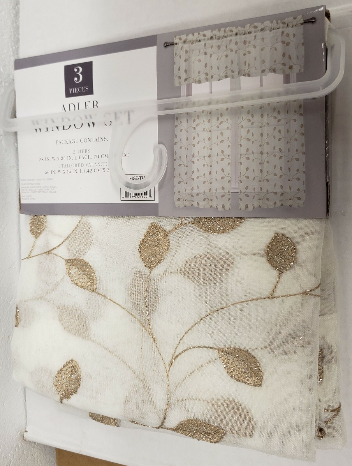 Embroidered Curtains Set:2 Tiers 28×36″ & Valance 56×15″ BRONZE/TAN LEAVES,Adler