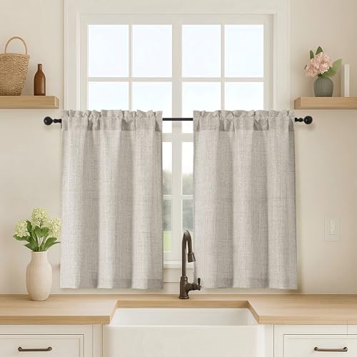 2 Panels Kitchen Curtains 36 Inch Length, Faux 30″W x 36″L (Pack of 2) Linen