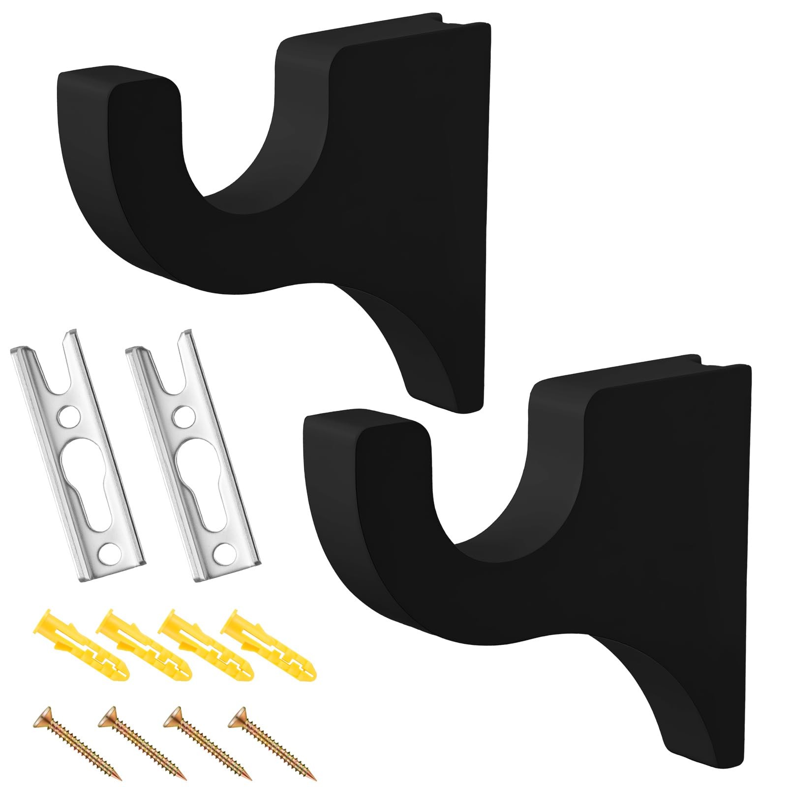 Wood Curtain Rod Brackets 3-1/2″ Return for 2″ Pole Wall Mount Black 2 Pack