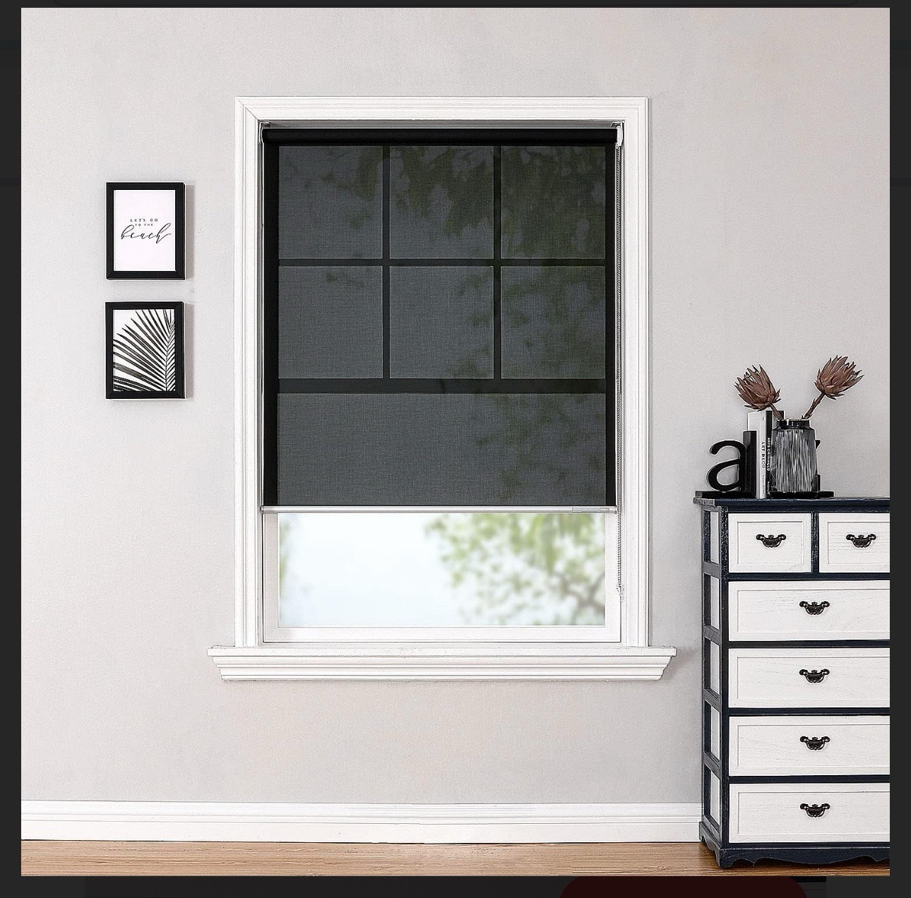 Light Filtering Roller Shades 5% Openness Solar Screen 20”W x 72″ H Black (1275