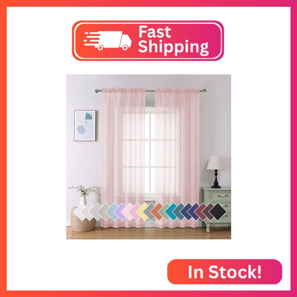 Aiyufeng Blush Pink Sheer Curtains 84 Inches Long 2 Panels Set, Light Filtering