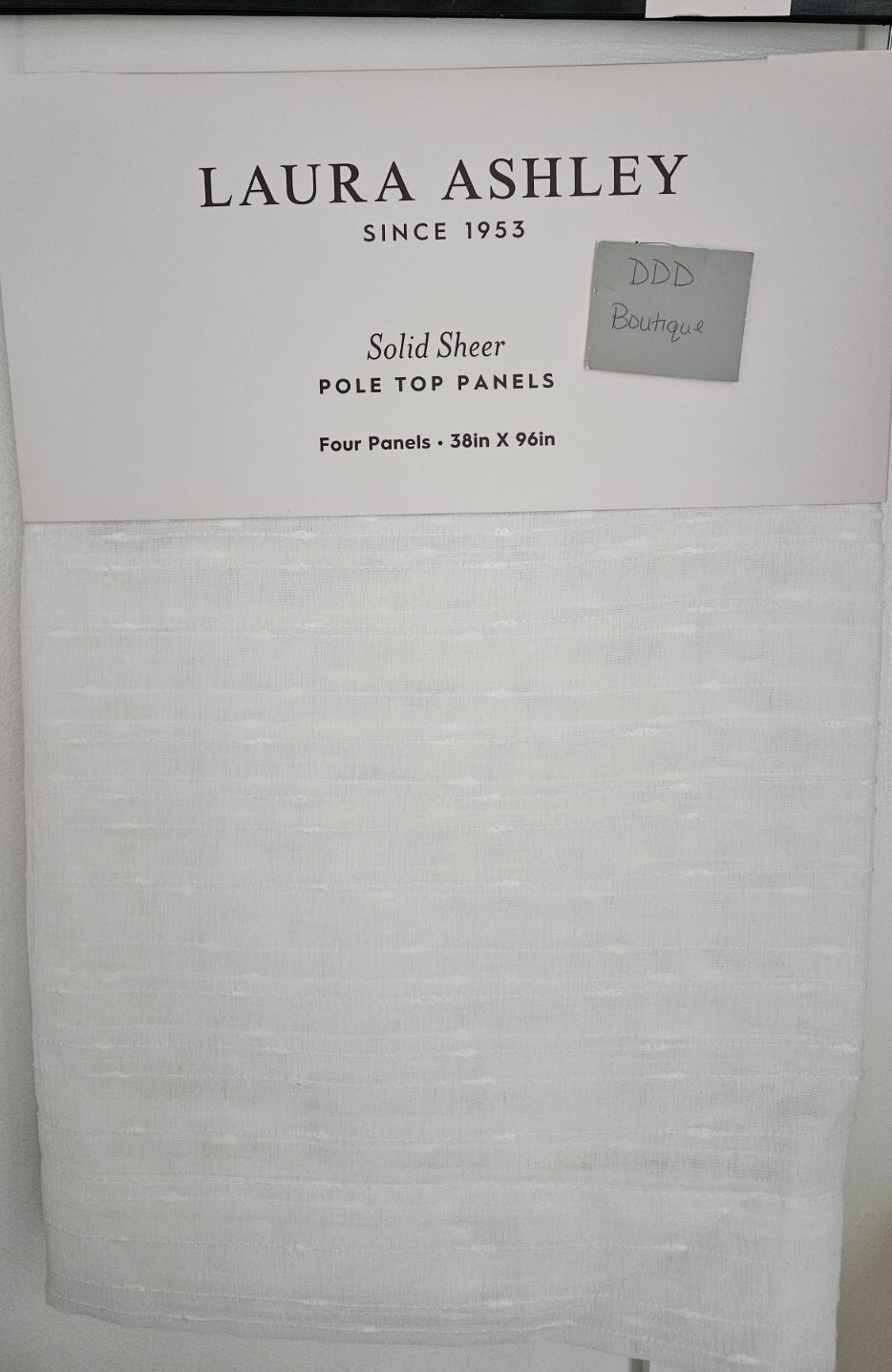 NEW! Laura Ashley White Solid Sheer Curtain 38 x 96 FOUR Pole Top Panel 4 pc SET