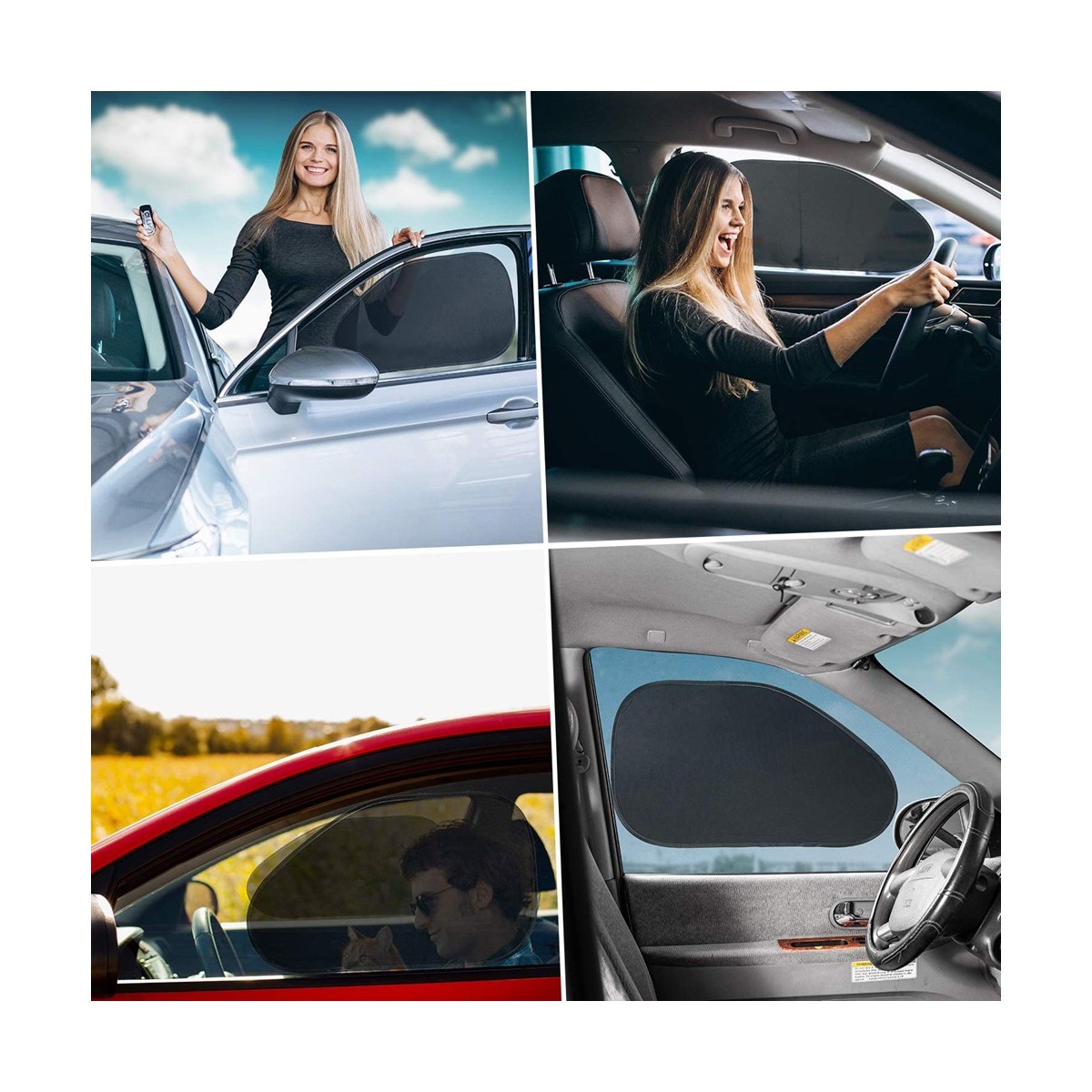 Side Window Cling On Sun Shades- 2-Pack Mesh Car Pop-Up Non Suction Cups