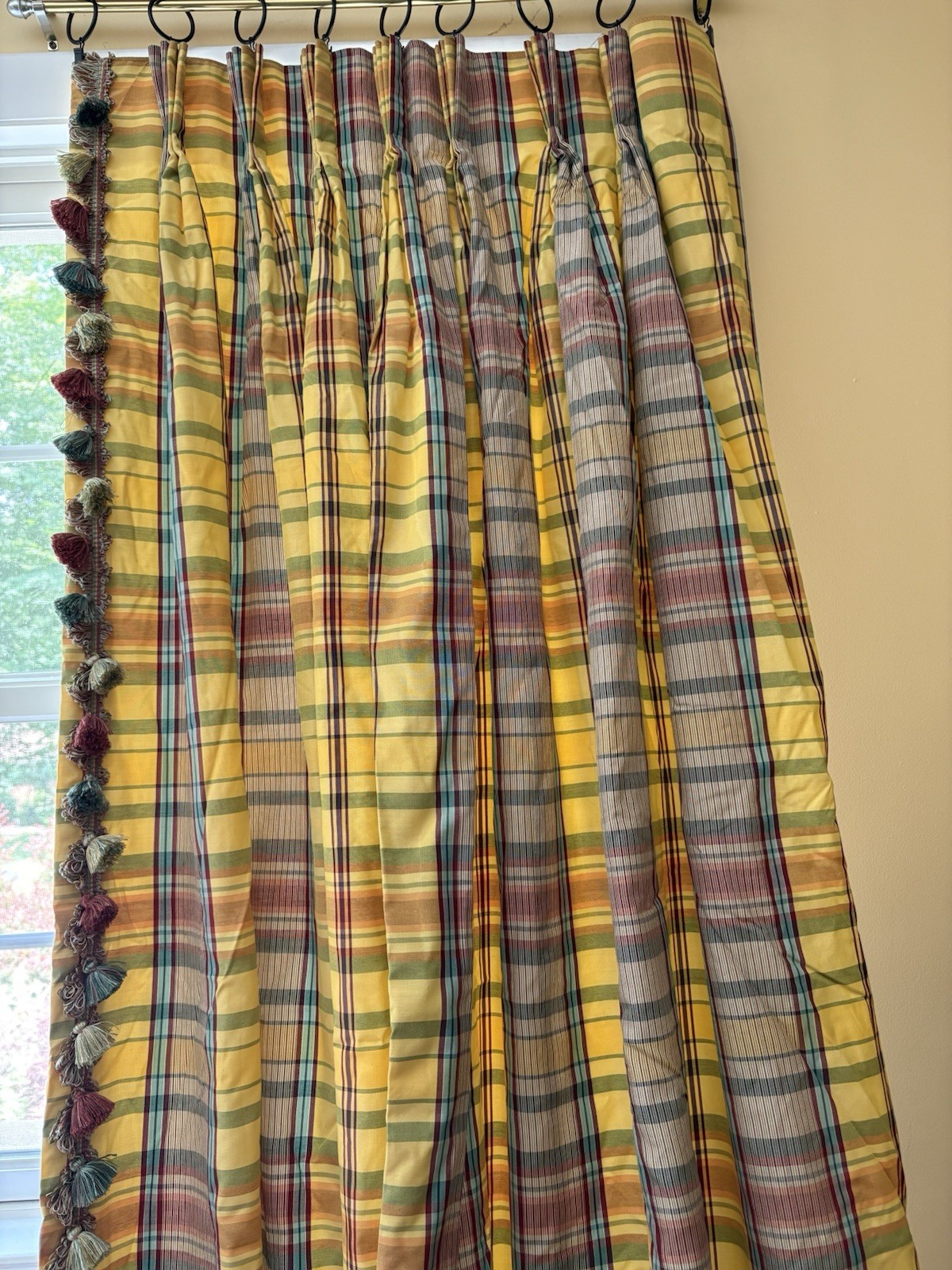 2 Custom Luxury Silk Pinch Pleat Interlined Drapes Curtains Yellow Plaid 30×109