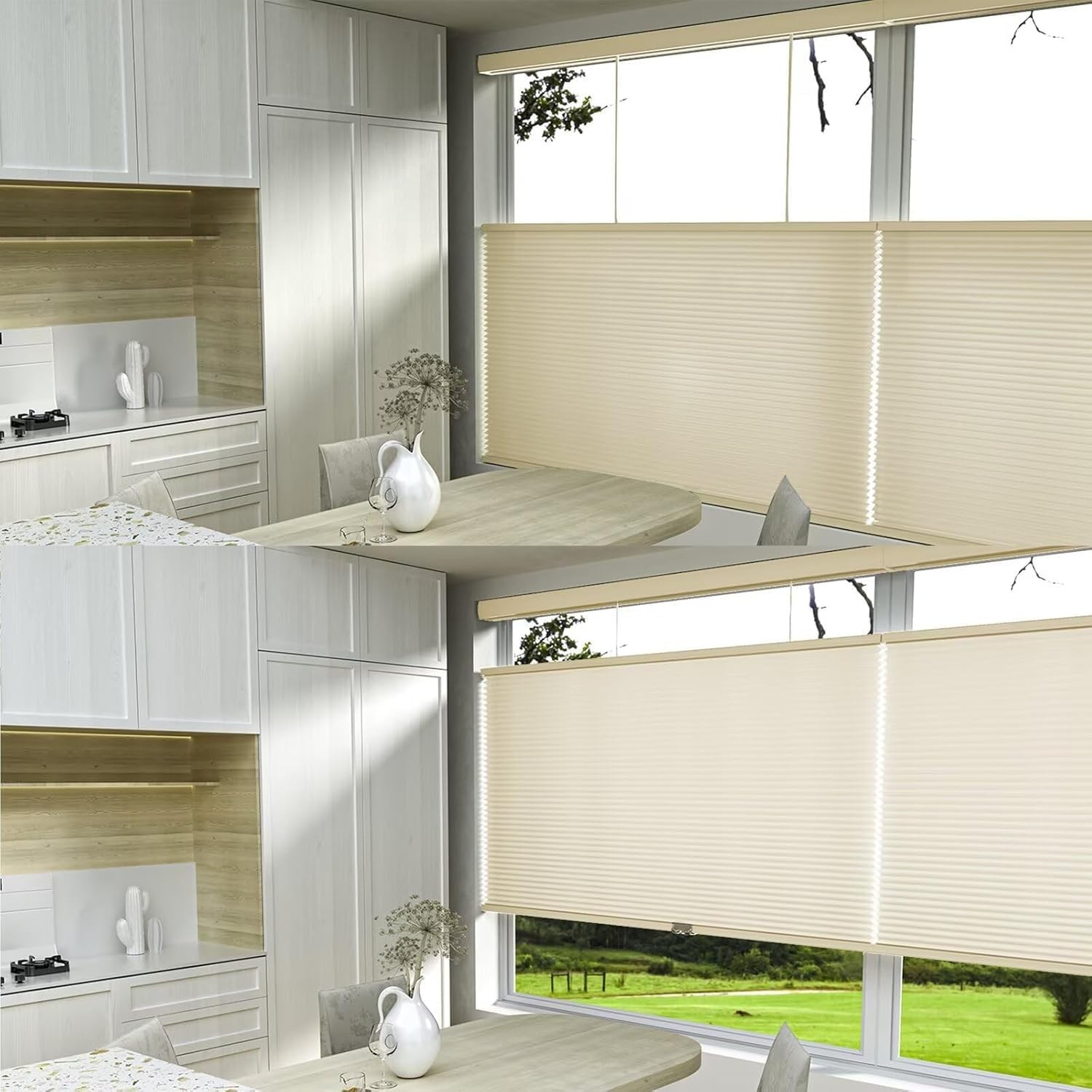 TDBU Cellular Shades 39″x64″ Beige Cordless Honeycomb Blinds
