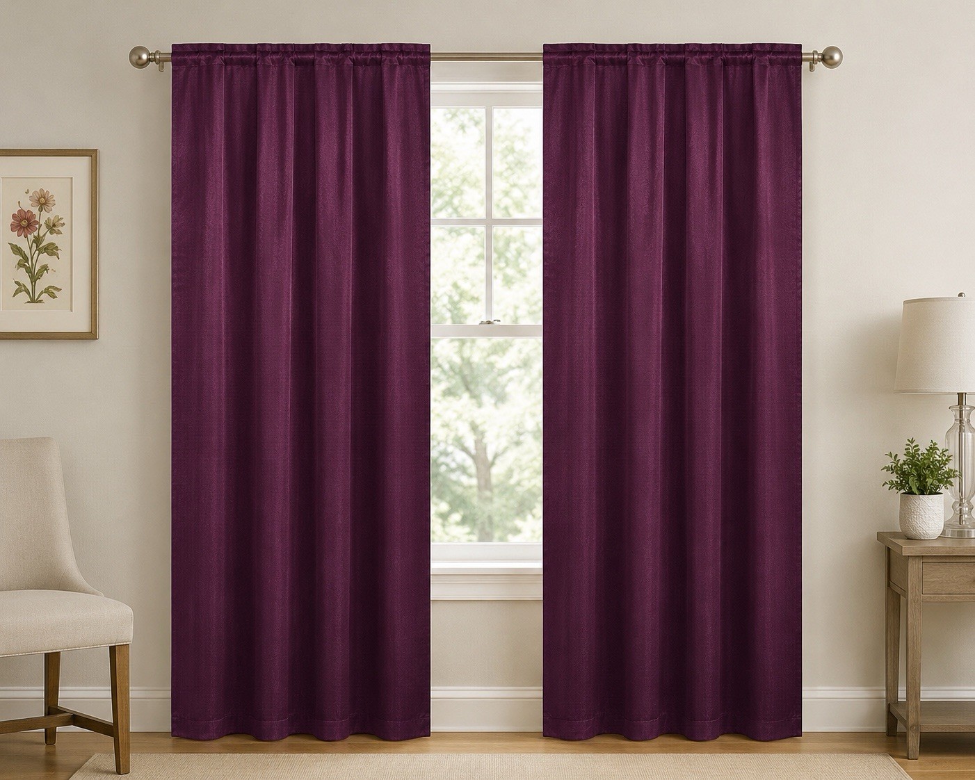 Royal Velvet Set of 2 Rod Pocket Eggplant Purple Window Curtain Crinkle Texture