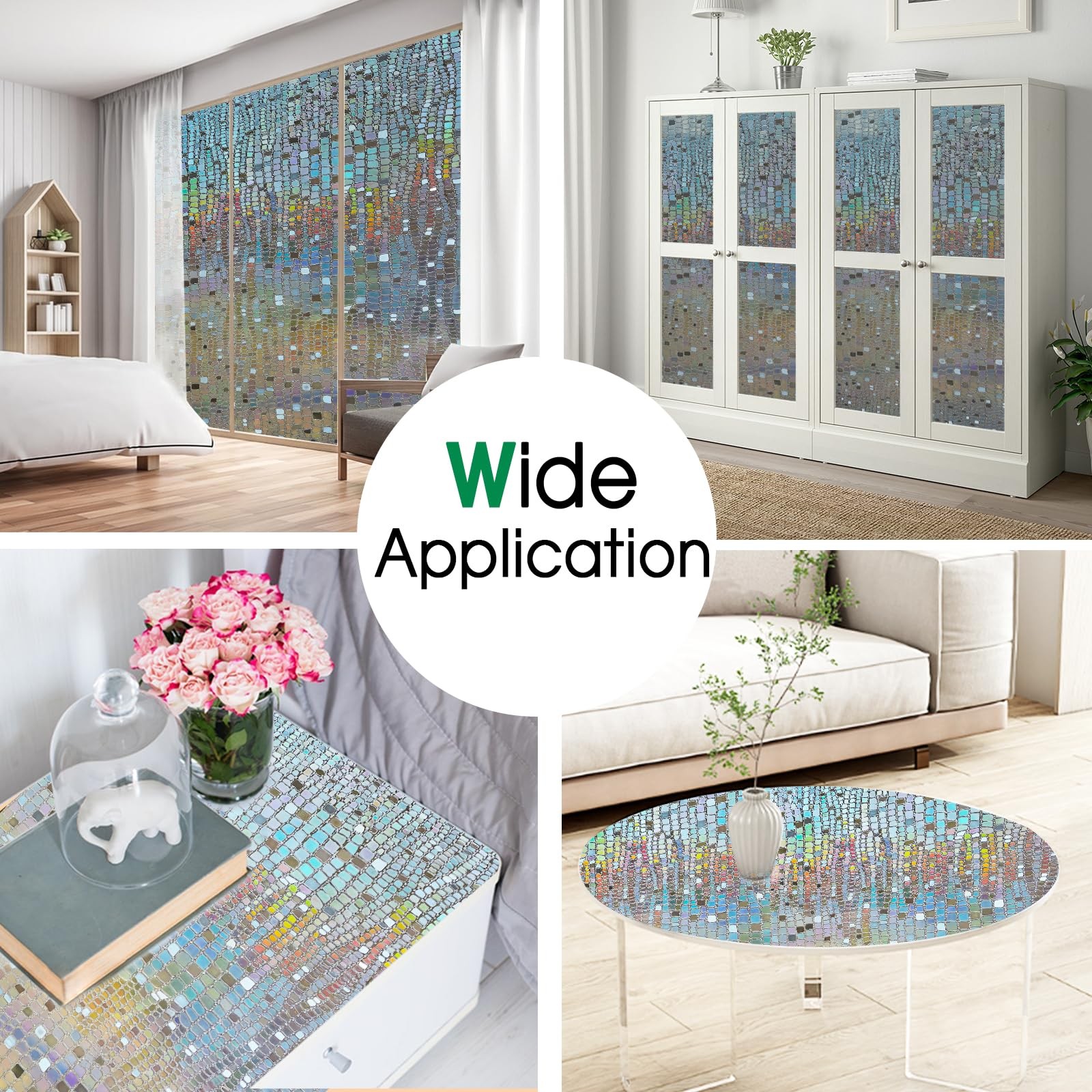 Beautysaid Privacy Film Stained Glass 3D Rainbow Prism Peel and Stick Decorat…