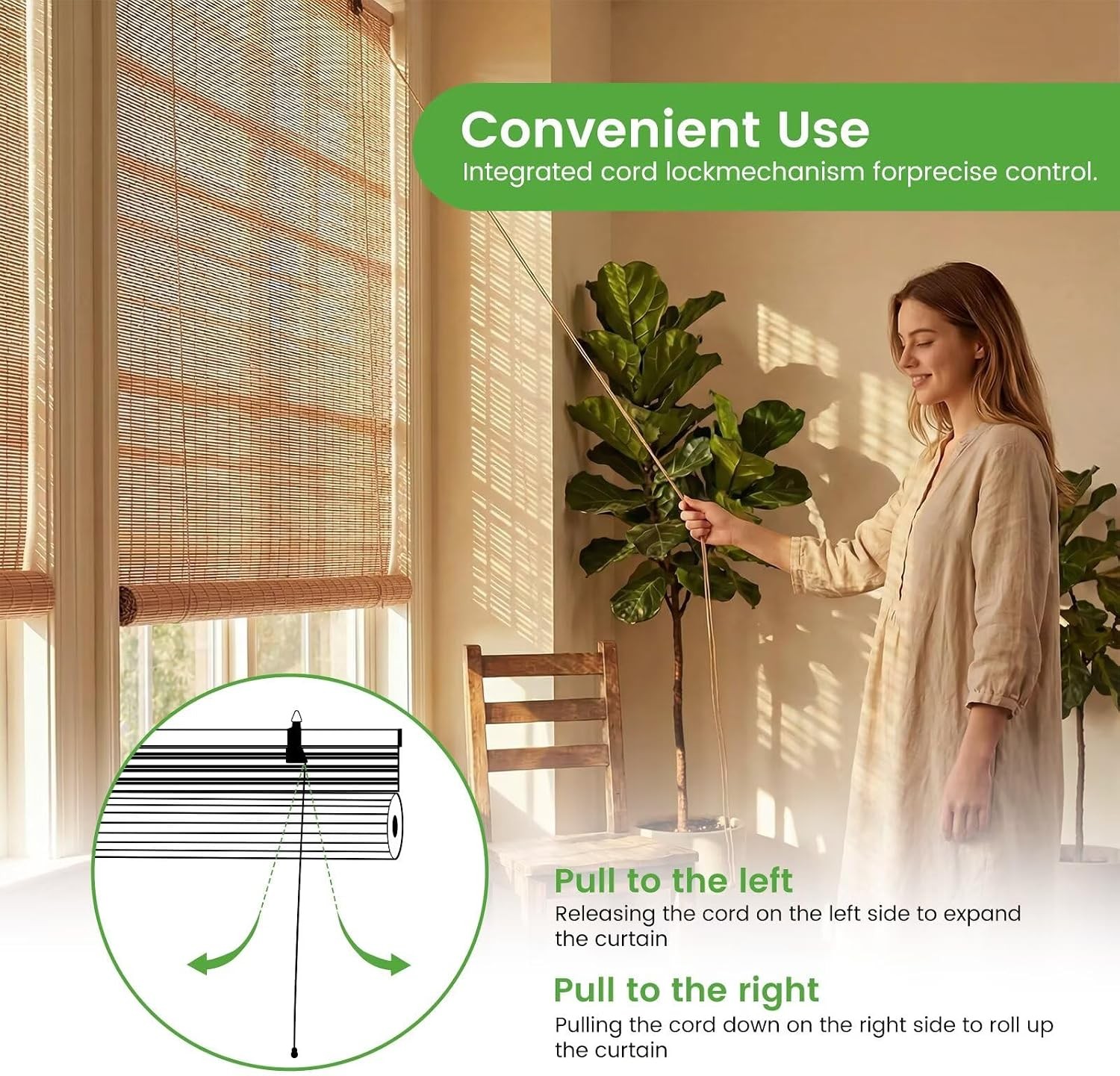 Bamboo Blinds Easy to Install Bamboo Shades Indoor Windows Custom Sizes Roller