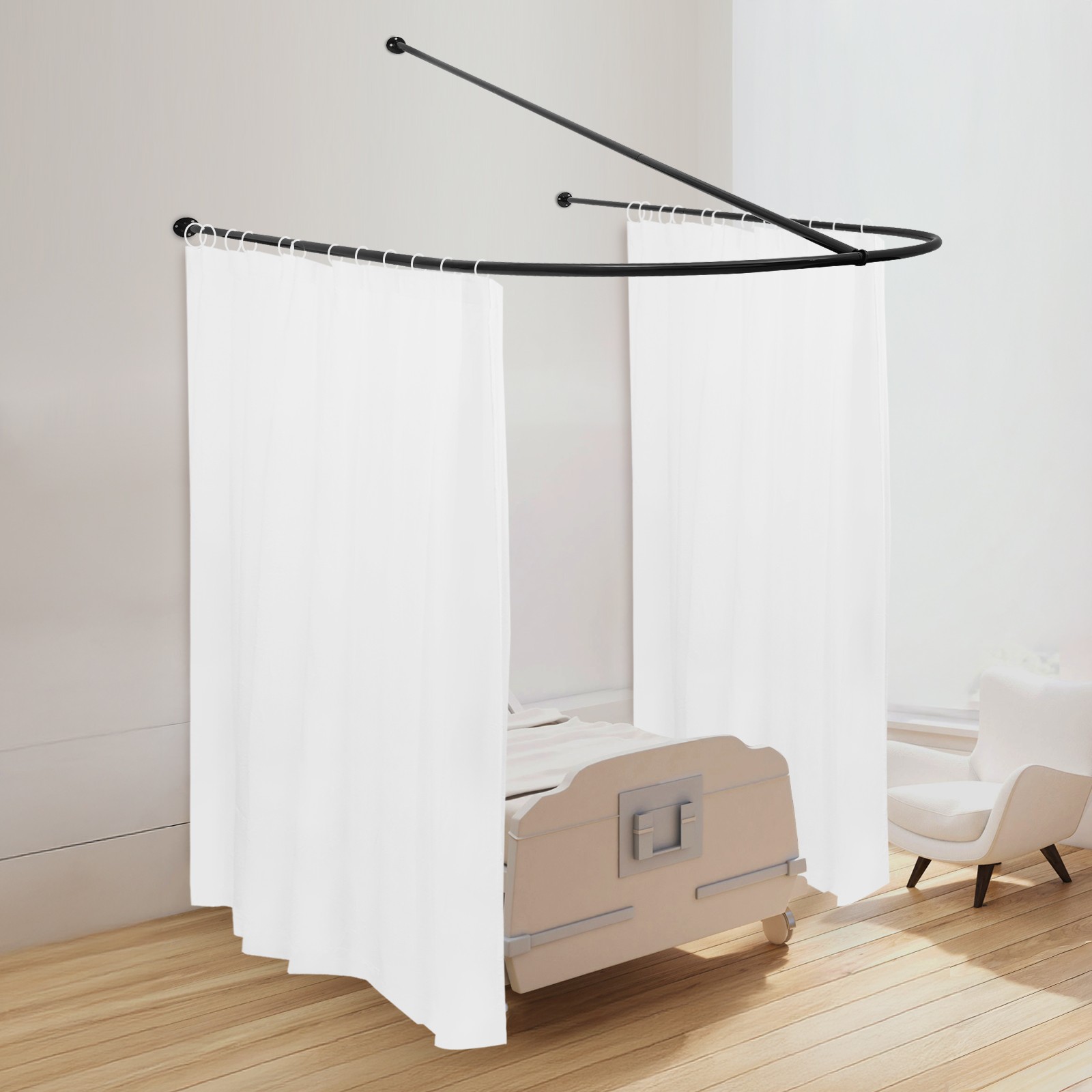 Beauty Salon Partition Curtain Divider w/ Curtain U-Shaped Room Partition Rod