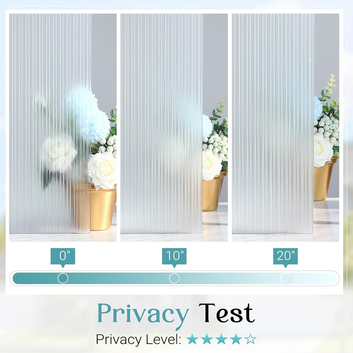 Reeded Glass Window Privacy Film, Static Cling Non-Adhesive Frosted Film, UV Blo