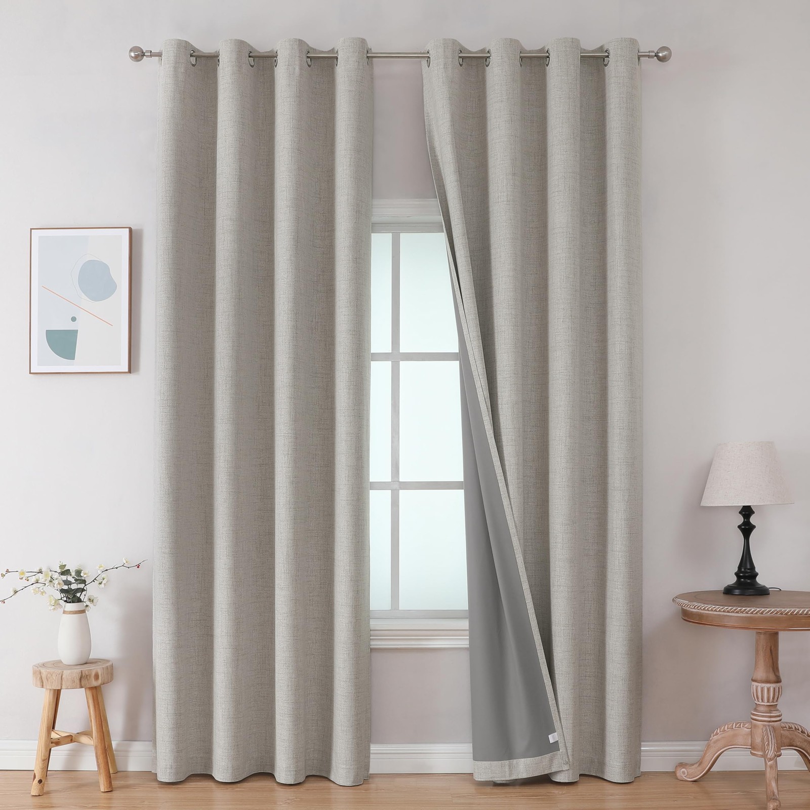 Blackout curtains made of 100% linen, 183 cm long, 2 panels, thermally insulated…