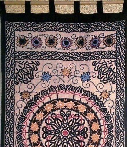 Celtic Sunflower Floral Cotton Curtain Tab Top Curtain Drape Panel 44×88 inches