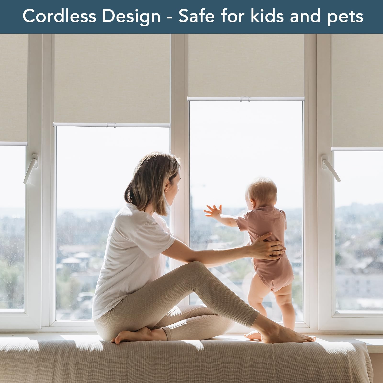 Roller Window Shades Free-Stop Cordless Blackout Blinds, Thermal Insulated Pu…
