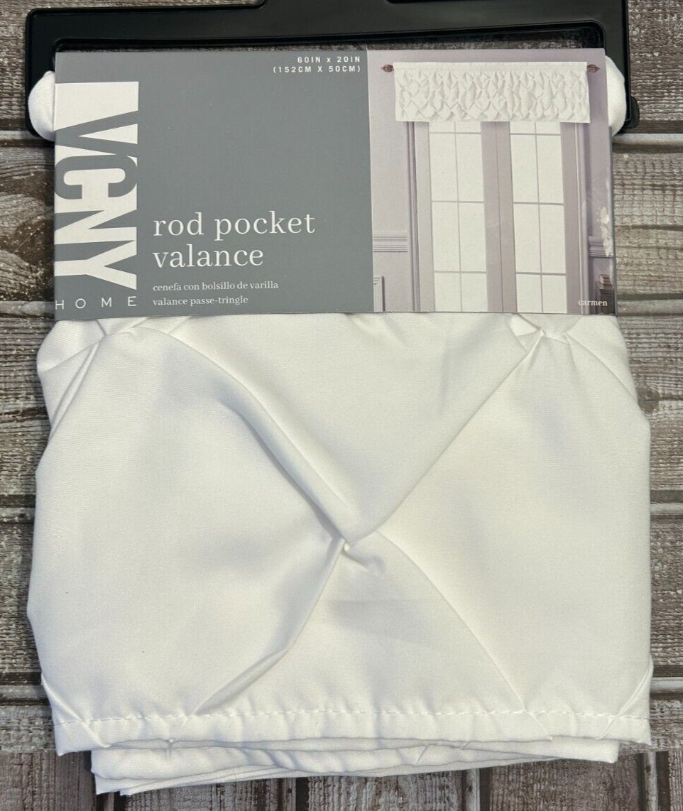 New White VC NY Home Rod Pocket Valance 60 x 20 inches (152 x 50cm)