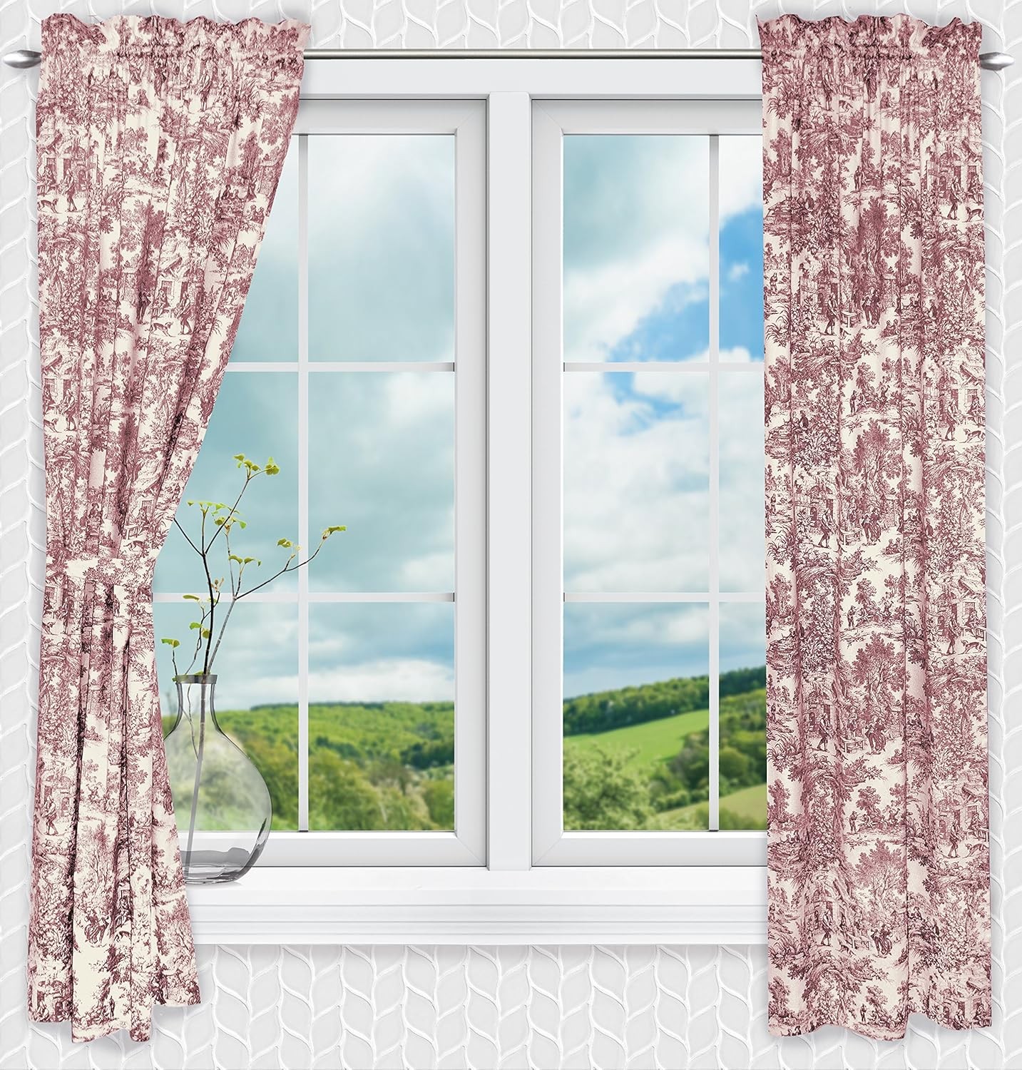 Victoria Park Toile 68-Inch-by-54 Inch Tailored Panel Pair W/ Tiebacks Red