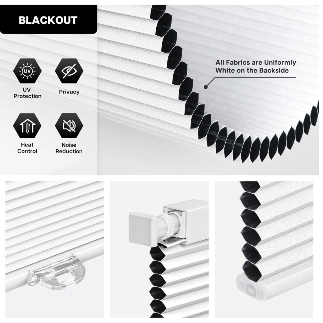 LazBlinds Cordless Blackout Cellular Shades No Drill Silver White 31.5W x 72H