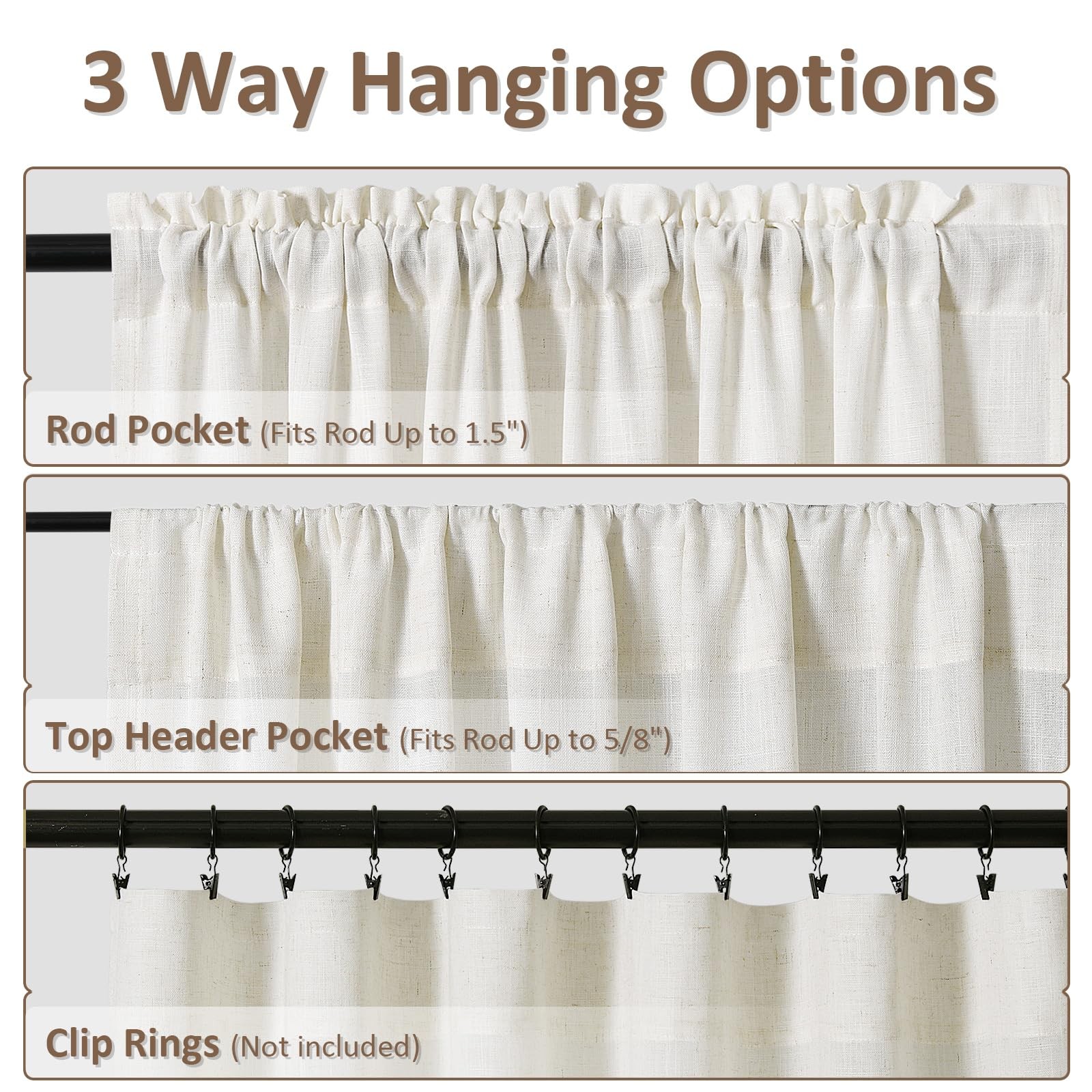 Guken Linen Curtains 84 Inches Long for 52″W x 84″L (Pack of 2), Natural