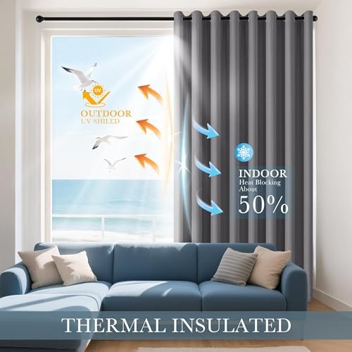 Short Gray Blackout Curtains for Kitchen Over 42″W x 36″L (Pack of 2) Grey