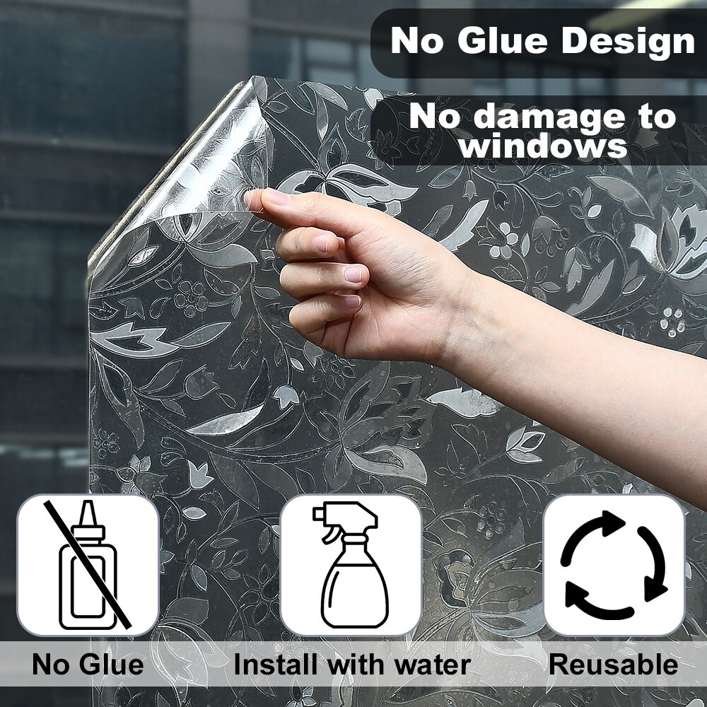 Tulip Window Privacy Film Static Cling Stained Glass Sticker for Bathroom