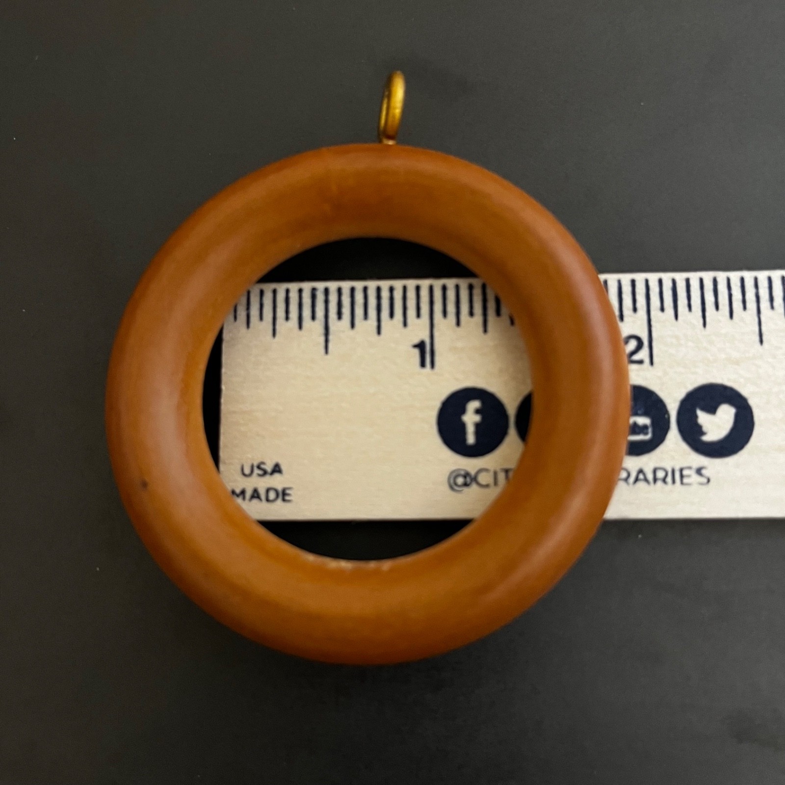 Wooden Curtain Drapery Rings with Eye Hook Light – Medium Brown 16 Pieces