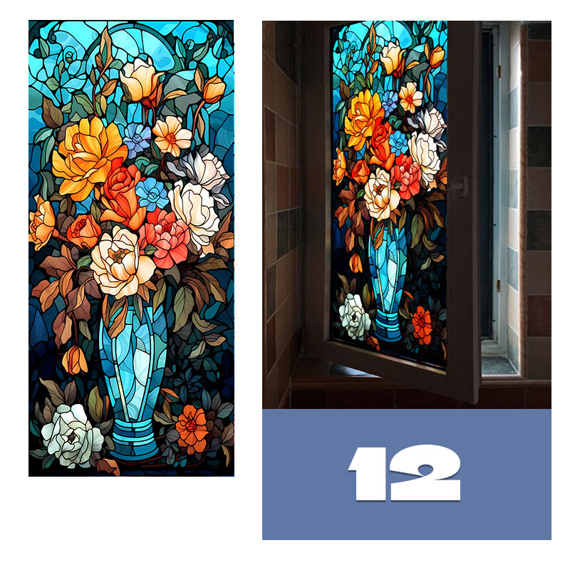 Colorful Stained Glass Film Modern Art European Decor Privacy 40x100cm/45x120cm