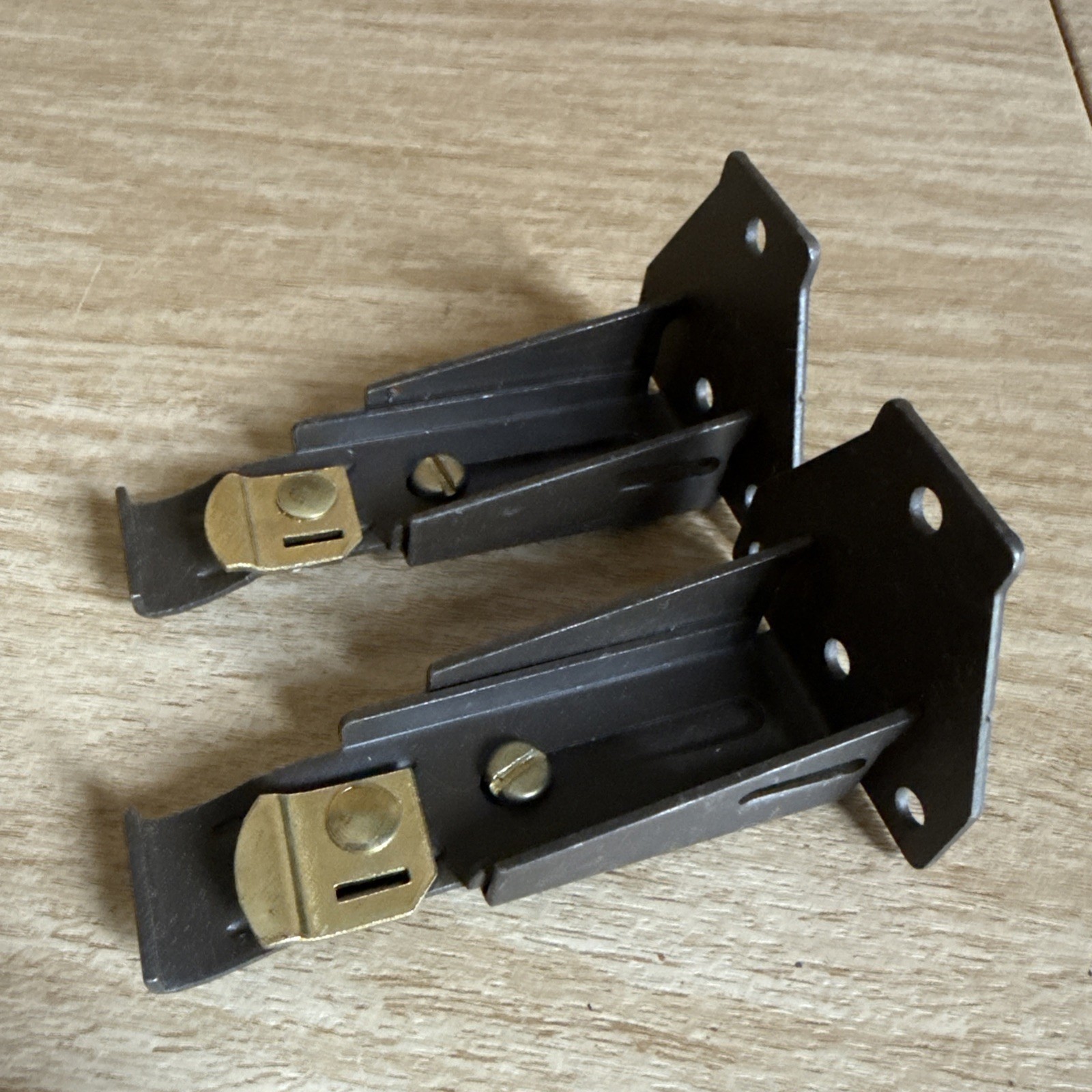 2 Brown Adjustable 3/4″ Curtain Rod Brackets Hardware No Screws Gold Plate