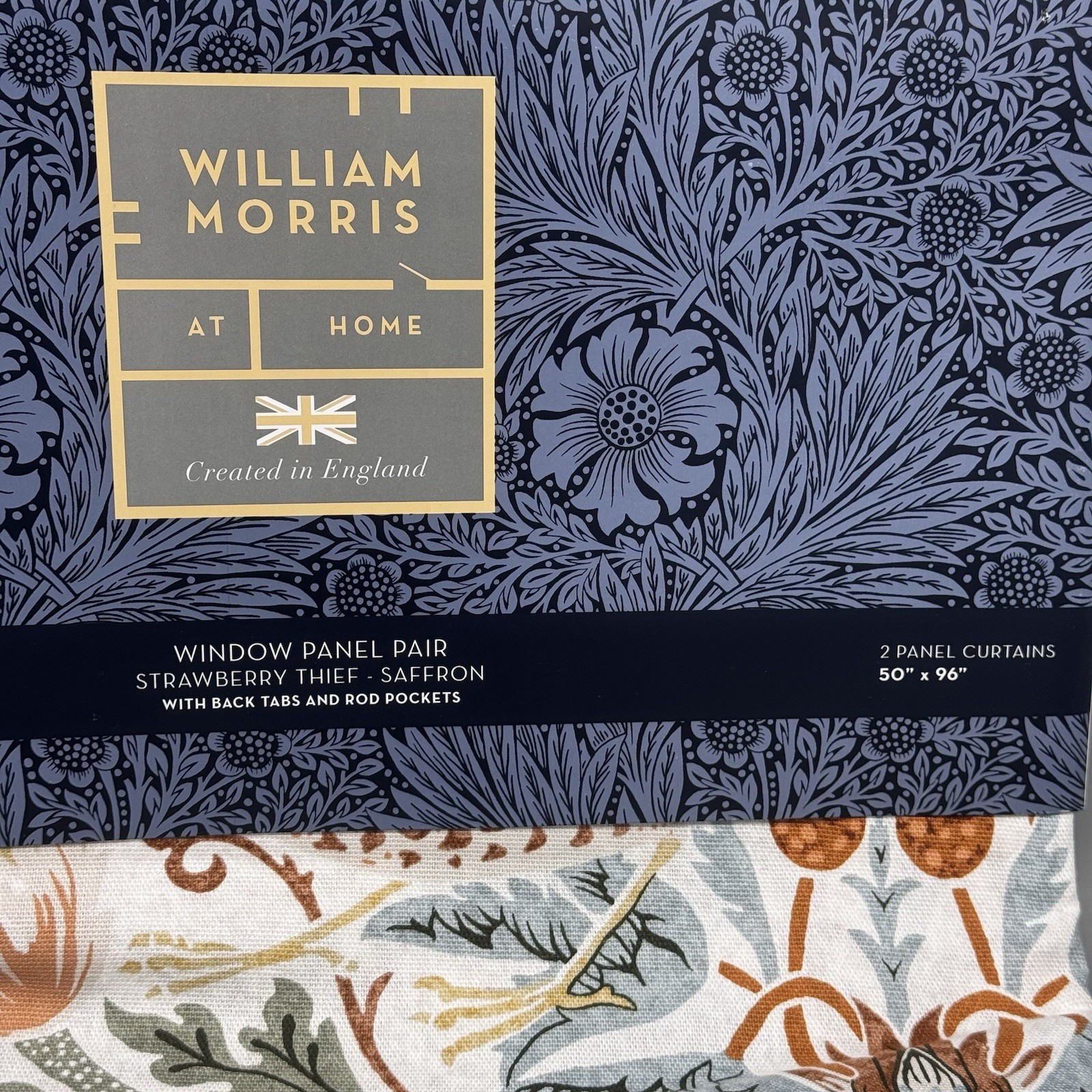 William Morris Strawberry Thief Saffron 2 Panel Curtains 38″x96″ Cotton Drapes