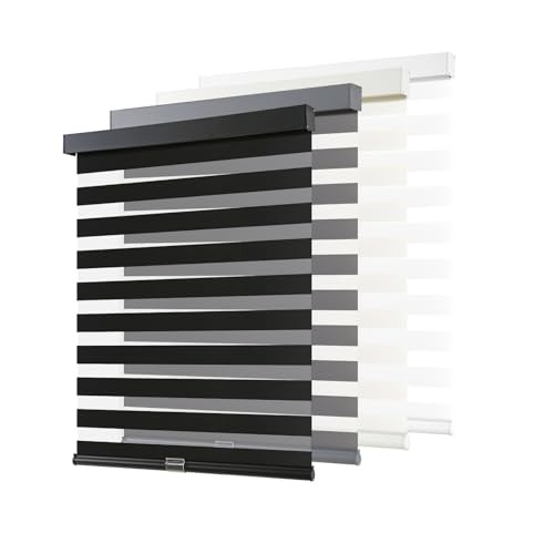 Cordless Zebra Blinds for Windows Pull Down Roller Window 20″W x 72″H Black