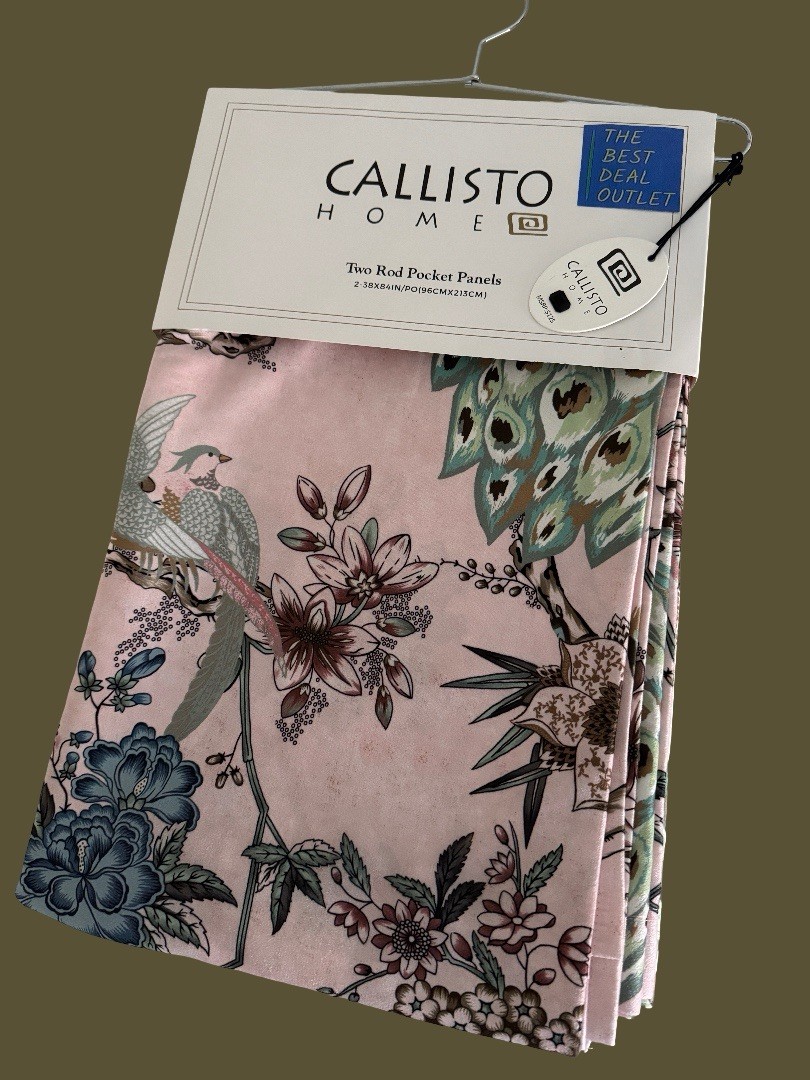 CALLISTO Window Curtains 2 Panels 38” X 84″ Peacock Birds Drapers Back Top Blush