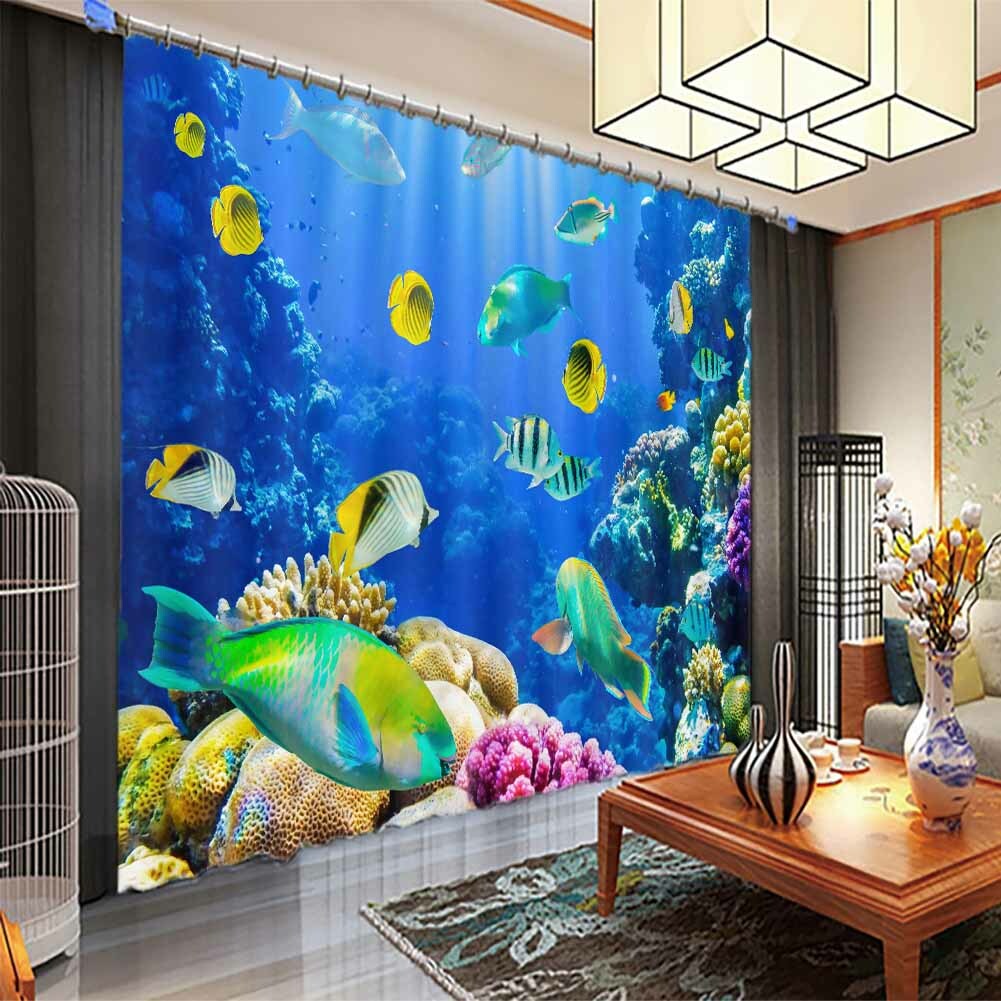 Blue Green Skin Fish 3D Curtain Blockout Photo Printing Curtains Drape Fabric