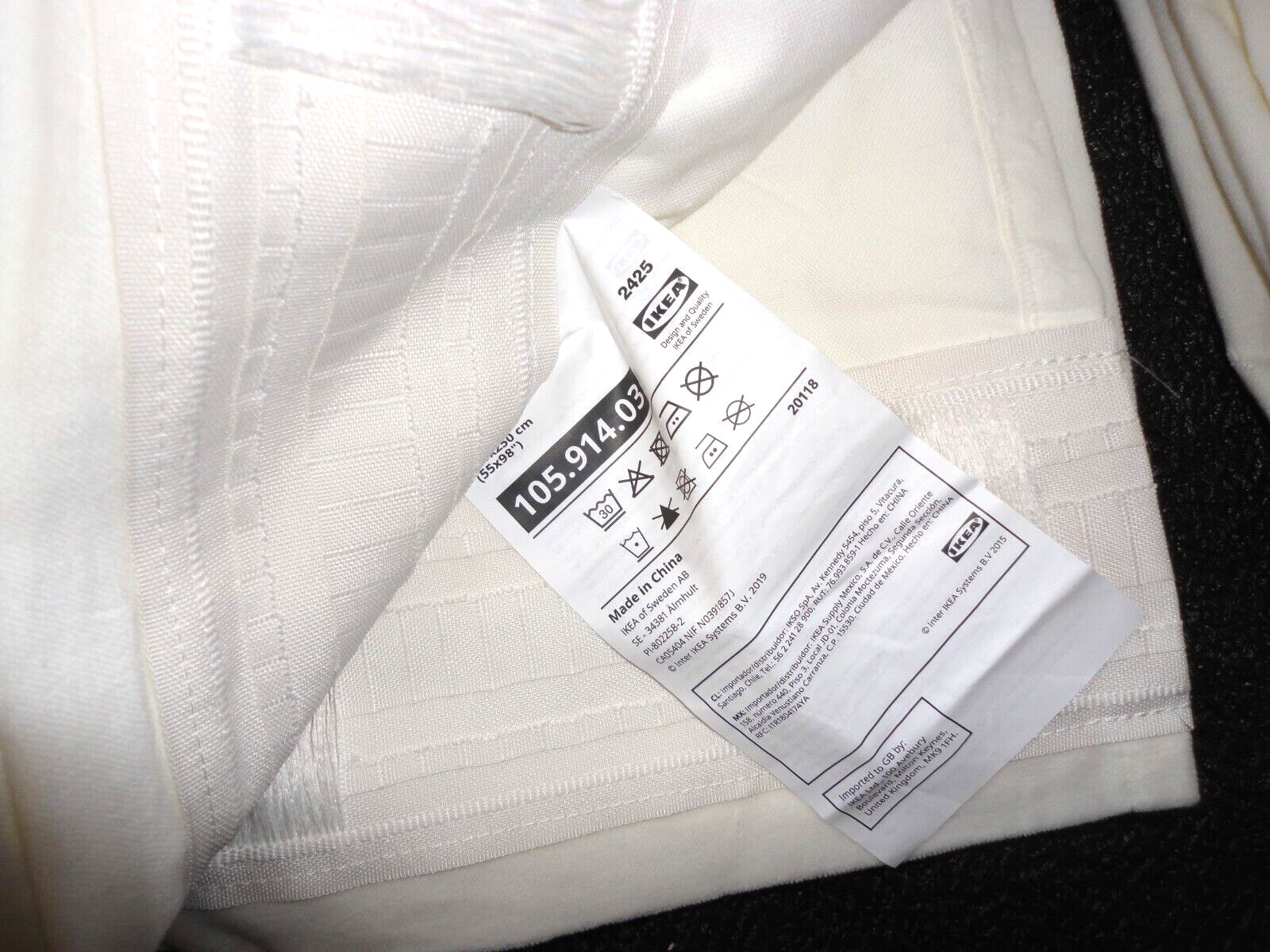 IKEA SANELA WHITE MODERN VELVET (2) TAB TOP DRAPERY PANELS 55X98