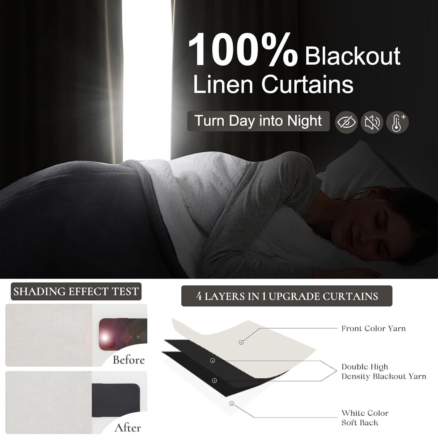 78 Inch Long Linen Blackout Curtains, 2 Panels Set for 76-80 Inch Window Drapes