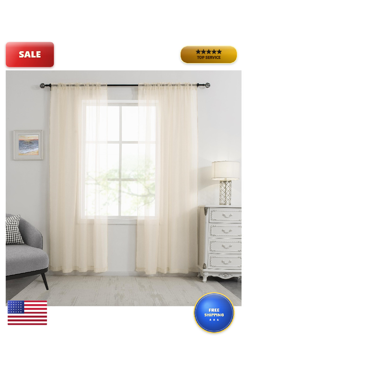Huto Peach Beige Color Sheer Window Curtains 108 Inches Long Voile Curtains For
