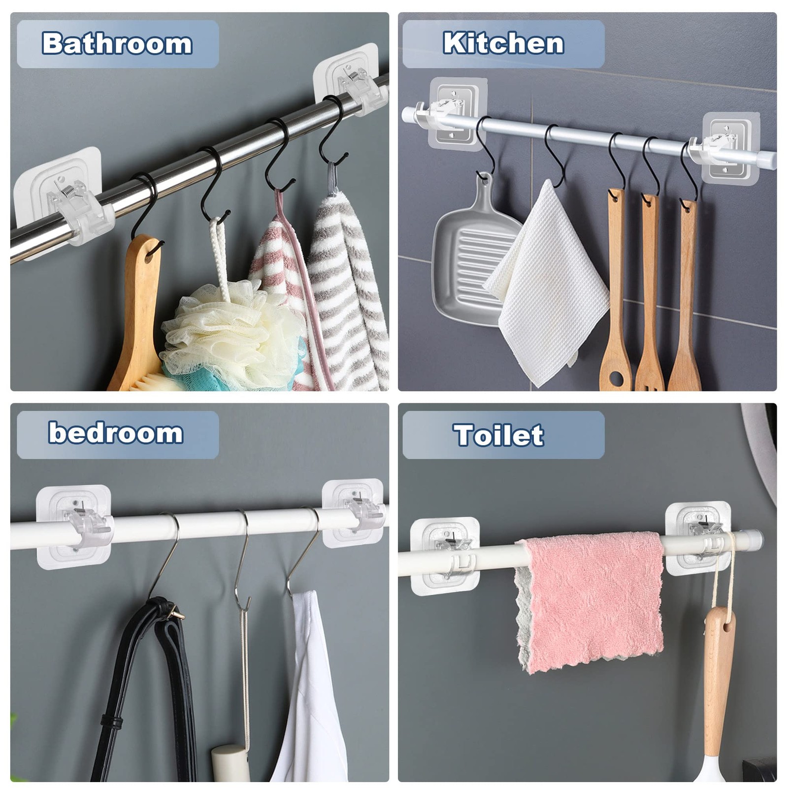 Self Adhesive No Drill Adjustable Curtain Rod Holder Hooks Brackets